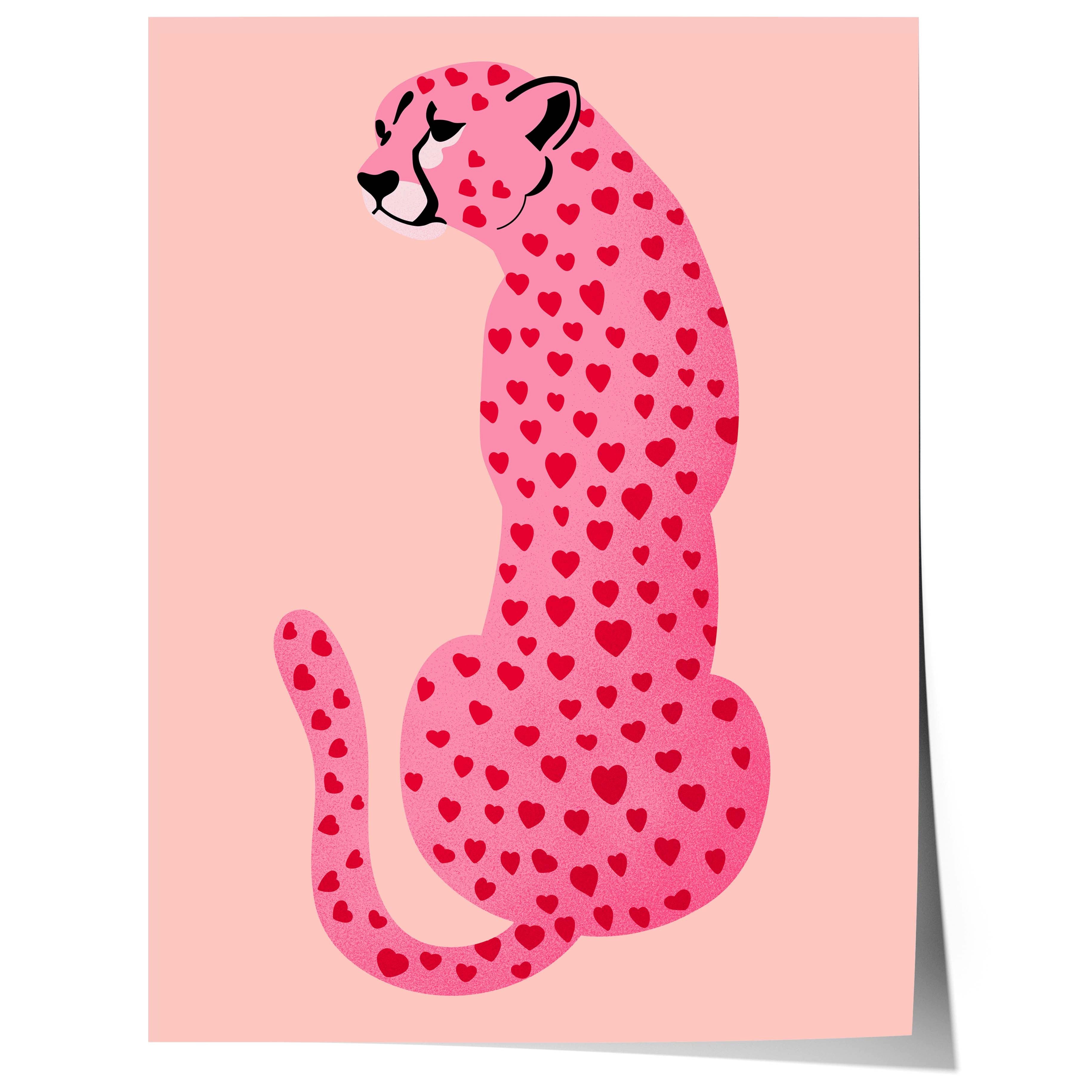 JUSTGOODMOOD Poster Leopard Herz Muster Liebe llustration Rosa Ästhetik Tier Design Modern, (1 St)