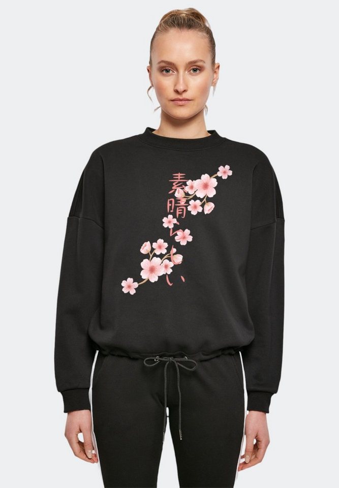 F4NT4STIC Sweatshirt Kirschblüten Asien Print, Weit geschnittenen Ärmel und  Kordelzug am Bündchen