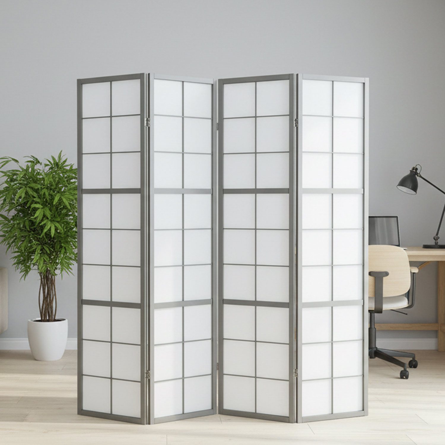 Homestyle4u Paravent Raumteiler Indoor Holz 3-6 teilig Shoji Trennwand Sichtschutz faltbar (4-teilig), faltbar