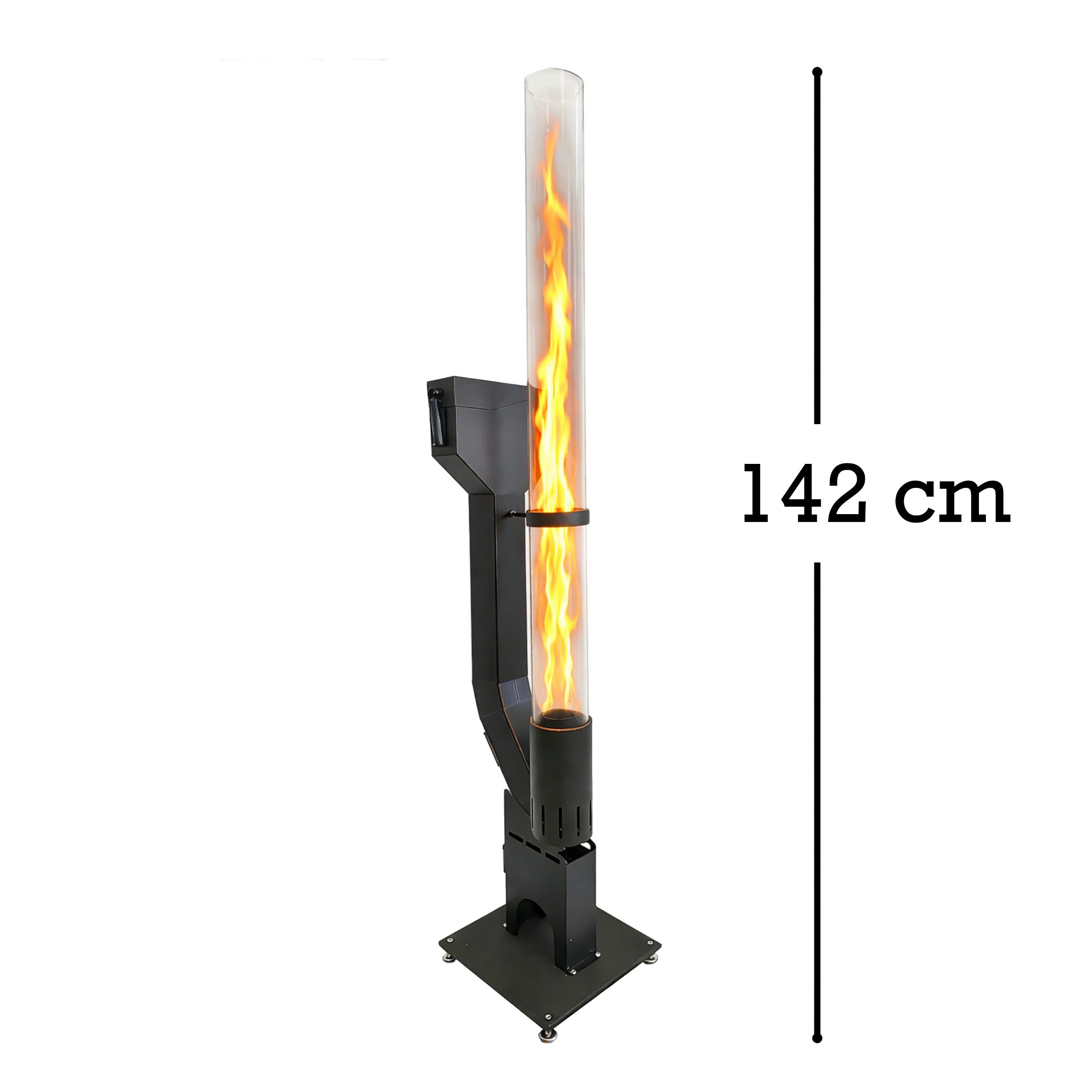 APANA Heizstrahler Pelletfackel FLAME Feuerrohr Holzpellets Feuerfackel Gartenfackel, mit sichtbarer Flamme in hitzebeständiger Glasröhre