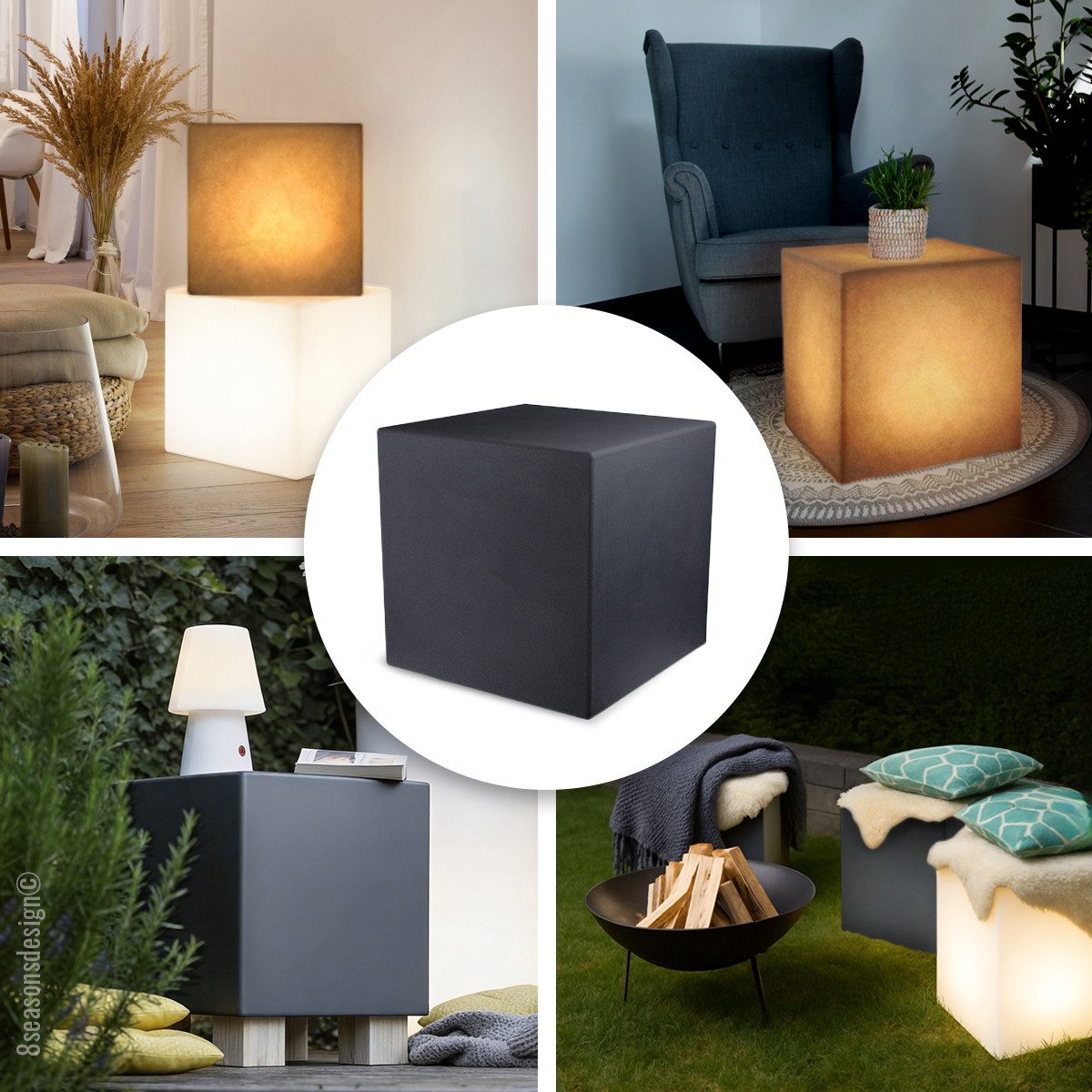 8 seasons design LED Würfel Shining Cube, Würfelleuchte für außen (Garten, Terrasse, Balkon), LED wechselbar, E27-Fassung, warmweißes Licht, 33cm, Dekolampe, Beistelltisch - Indoor & Outdoor