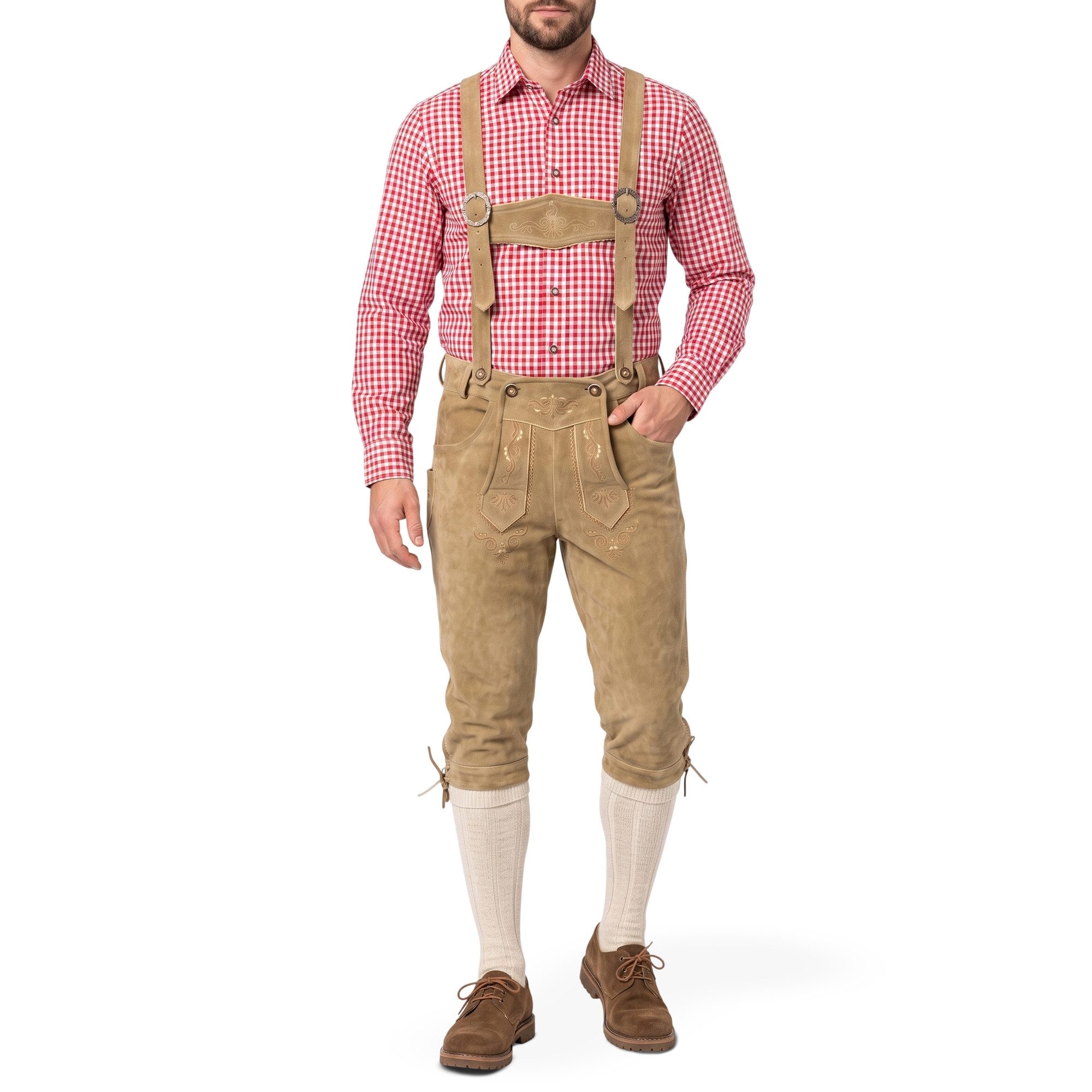 German Wear Trachtenlederhose GW822 Kniebundhose trachtenhose Trachten Lederhose mit Hosenträger