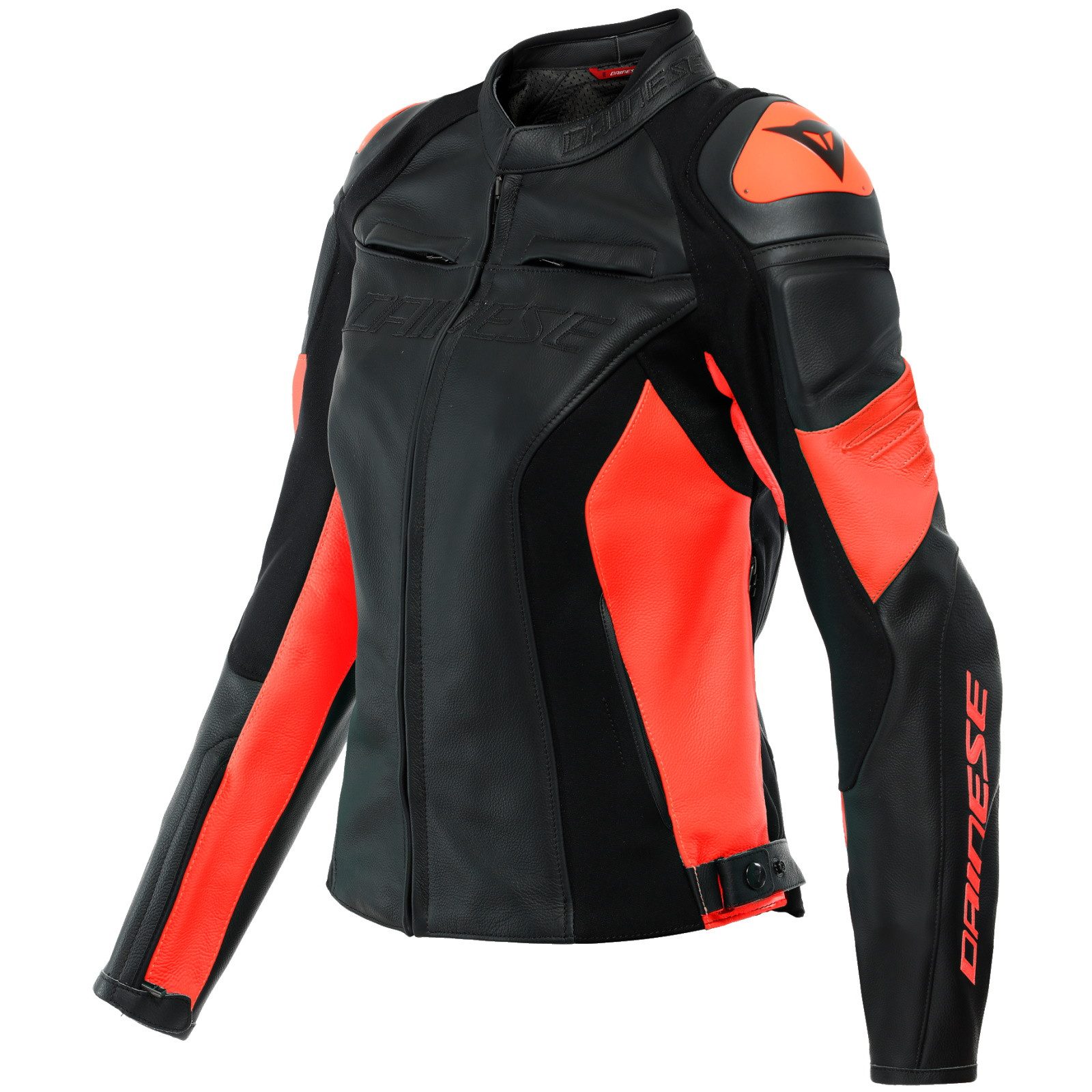 Dainese Motorradjacke Dainese Racing 4 Lady Lederjacke schwarz / fluo-rot atmungsaktiv
