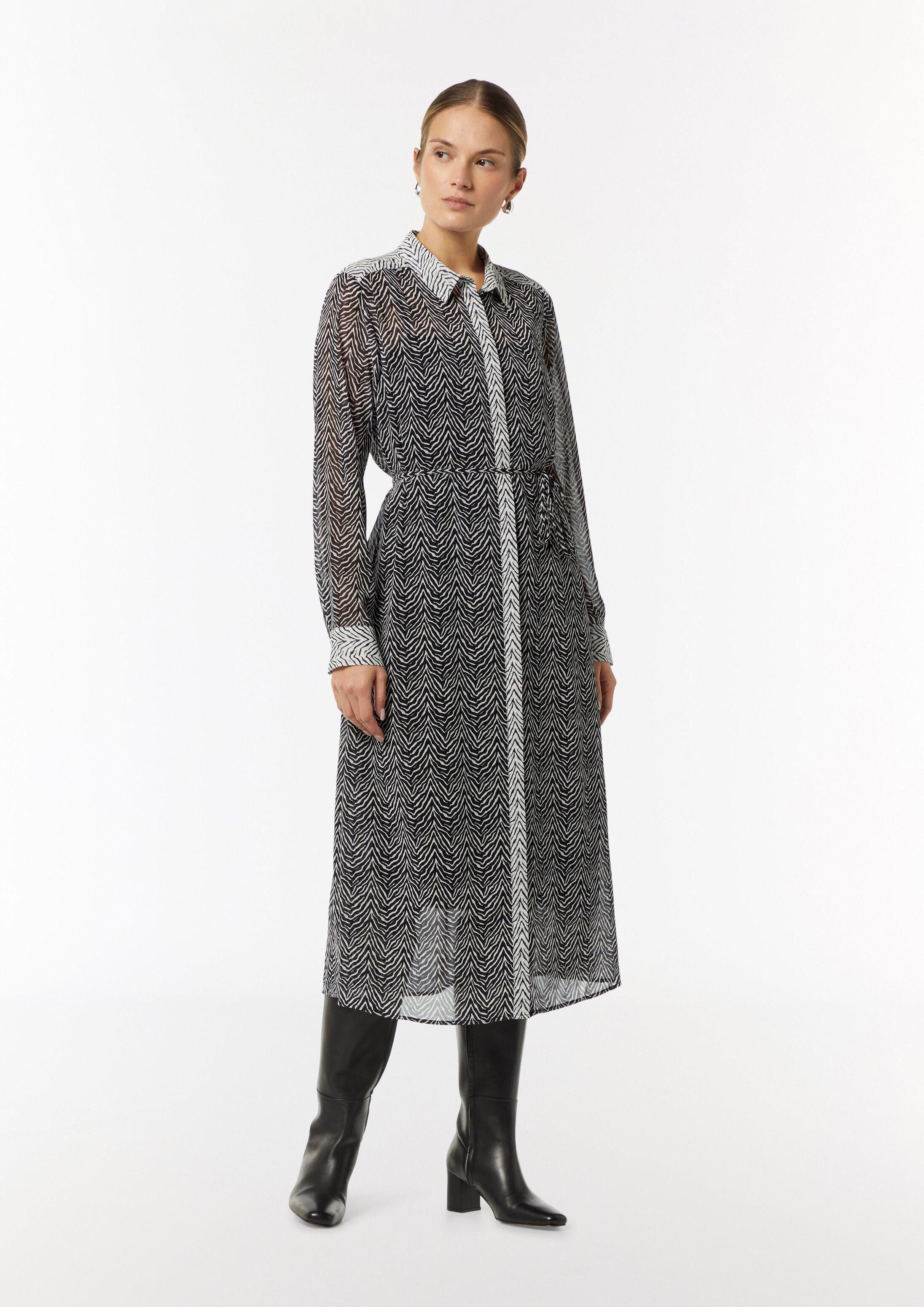 comma Maxikleid Kleid Chiffon-Kleid mit Hemdkragen und Bindeband