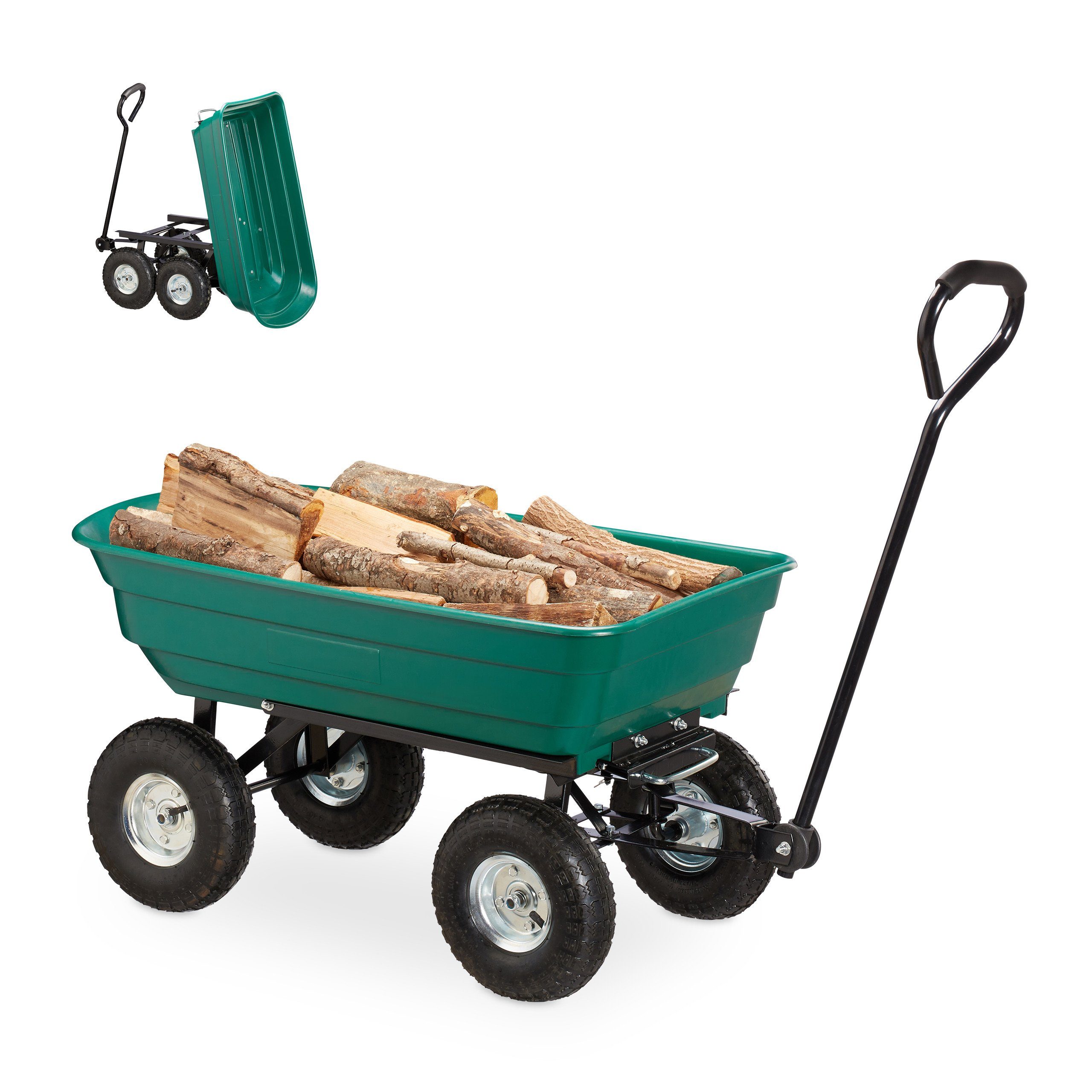 relaxdays Bollerwagen »Kippwagen Garten«, Offroad Transportwagen mit 4