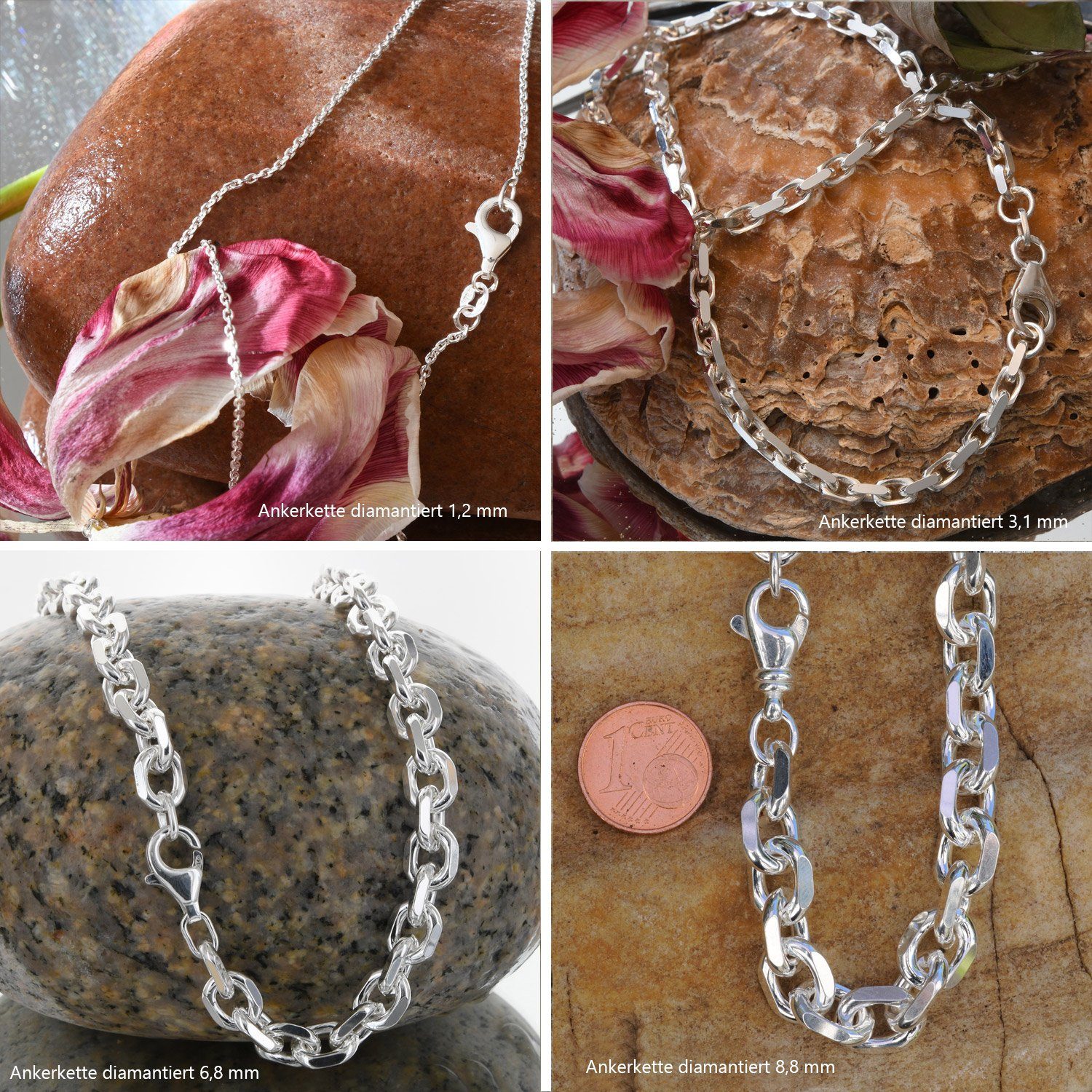 HOPLO Silberkette Ankerkette diamantiert Länge 50cm günstig online kaufen