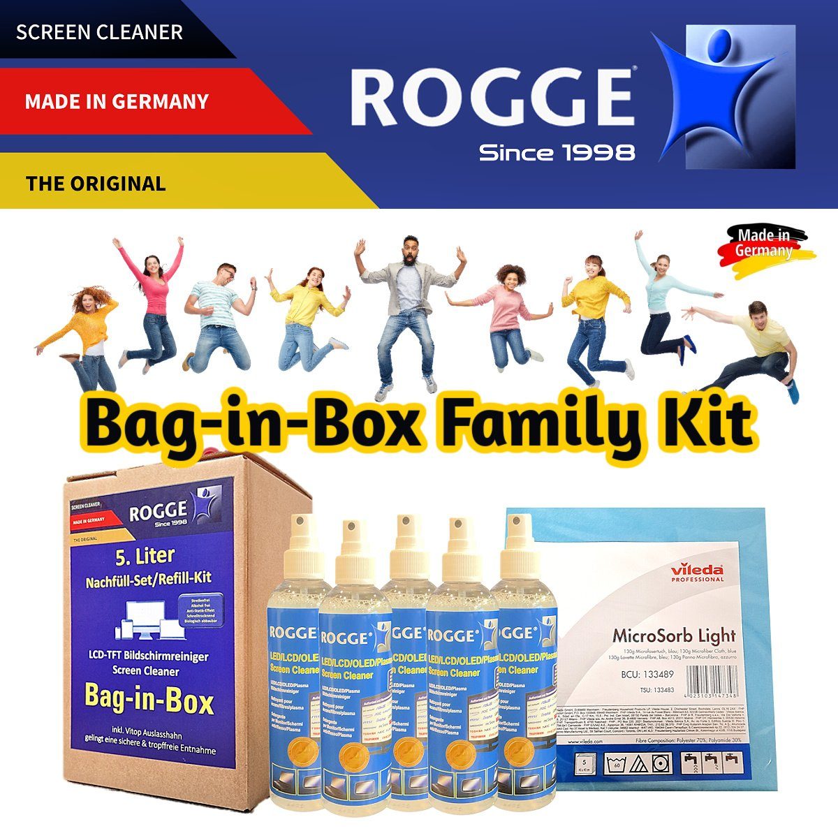 Rogge 5. Liter Bildschirmreiniger Bag-in-Box Nachfüll/Refill Set, 11 Teile Pflegeset (11-St)