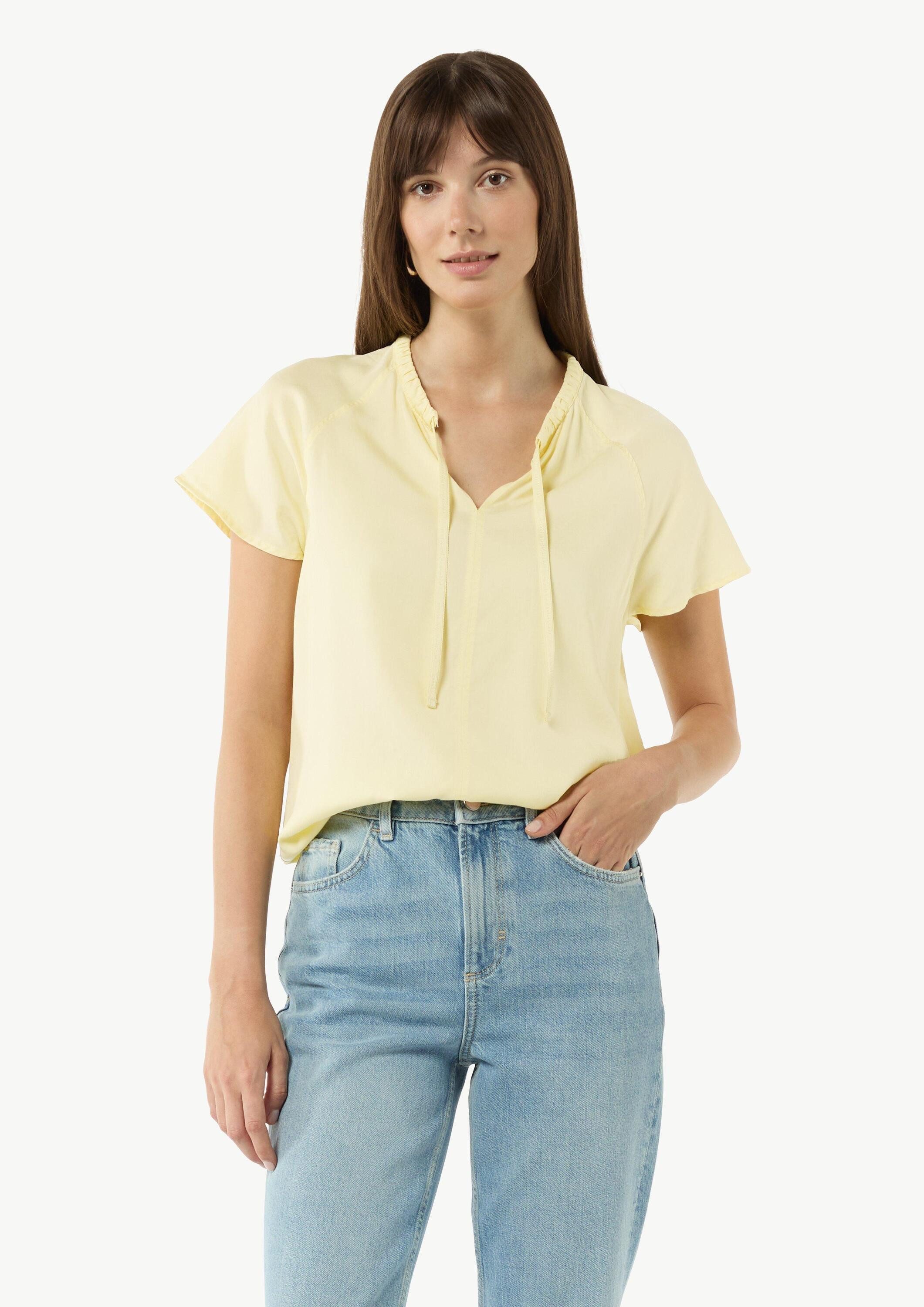 comma Kurzarmbluse Bluse Bluse mit Raglanärmeln und Logotape (1-tlg)