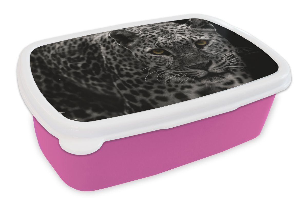 - (2-tlg), Schwarz Brotdose für Mädchen, Lunchbox rosa Weiß, Kinder, - Snackbox, Erwachsene, Kunststoff, Kunststoff MuchoWow Brotbox Leopard