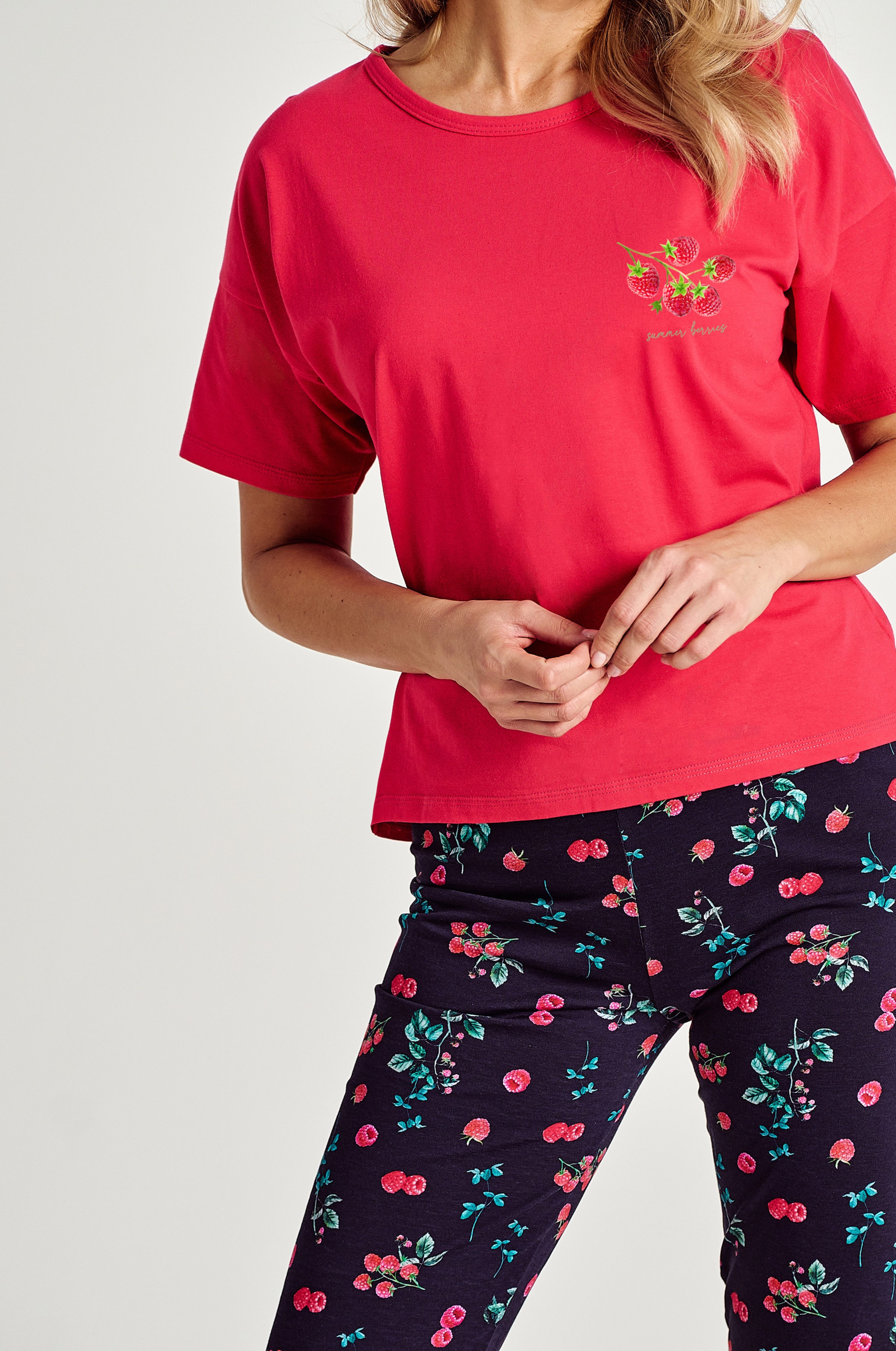 Mademoiselle Sommeil Capri-Pyjama Schlafanzug (2 tlg., 1 Stück) mit Himbeeren-Druck
