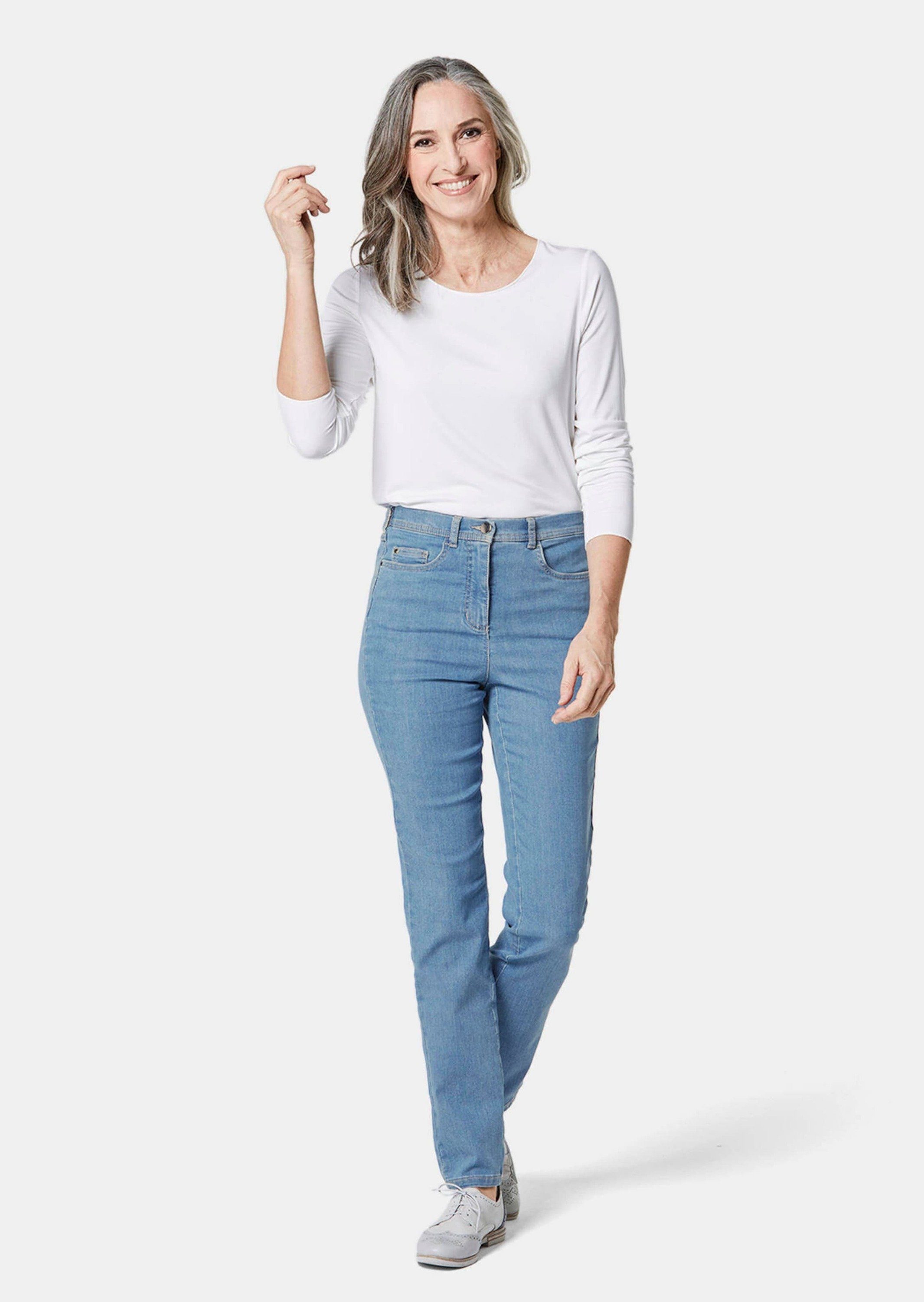 GOLDNER Bequeme Jeans Bequeme High-Stretch-Jeanshose hellblau