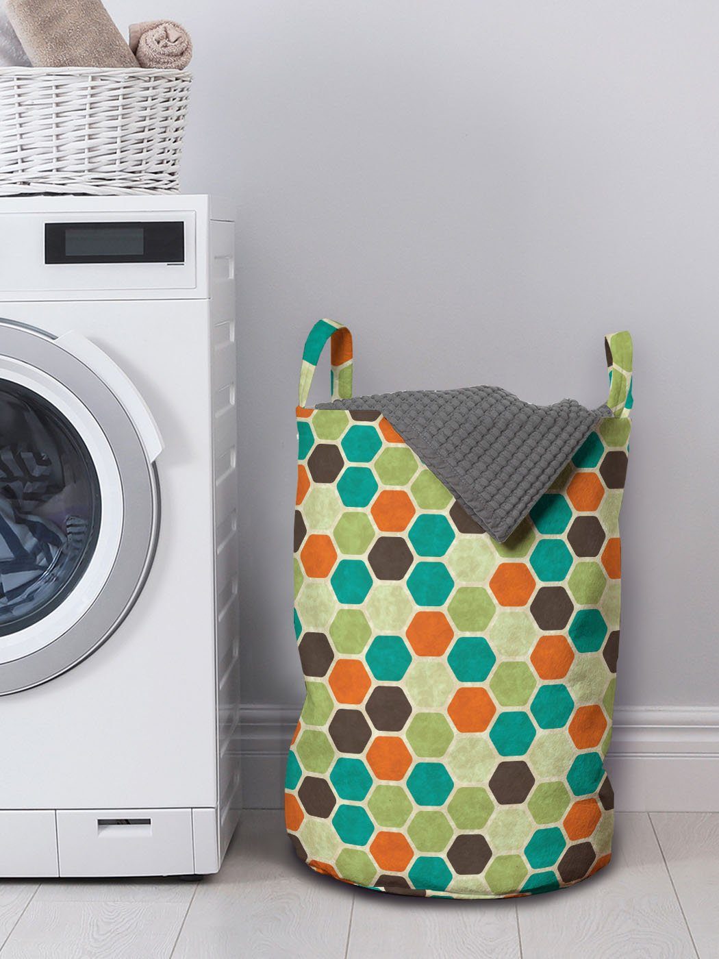 Wäschesäckchen mit Grunge Abakuhaus Waschsalons, Kordelzugverschluss für Griffen Wäschekorb Retro Bunt Hexagons