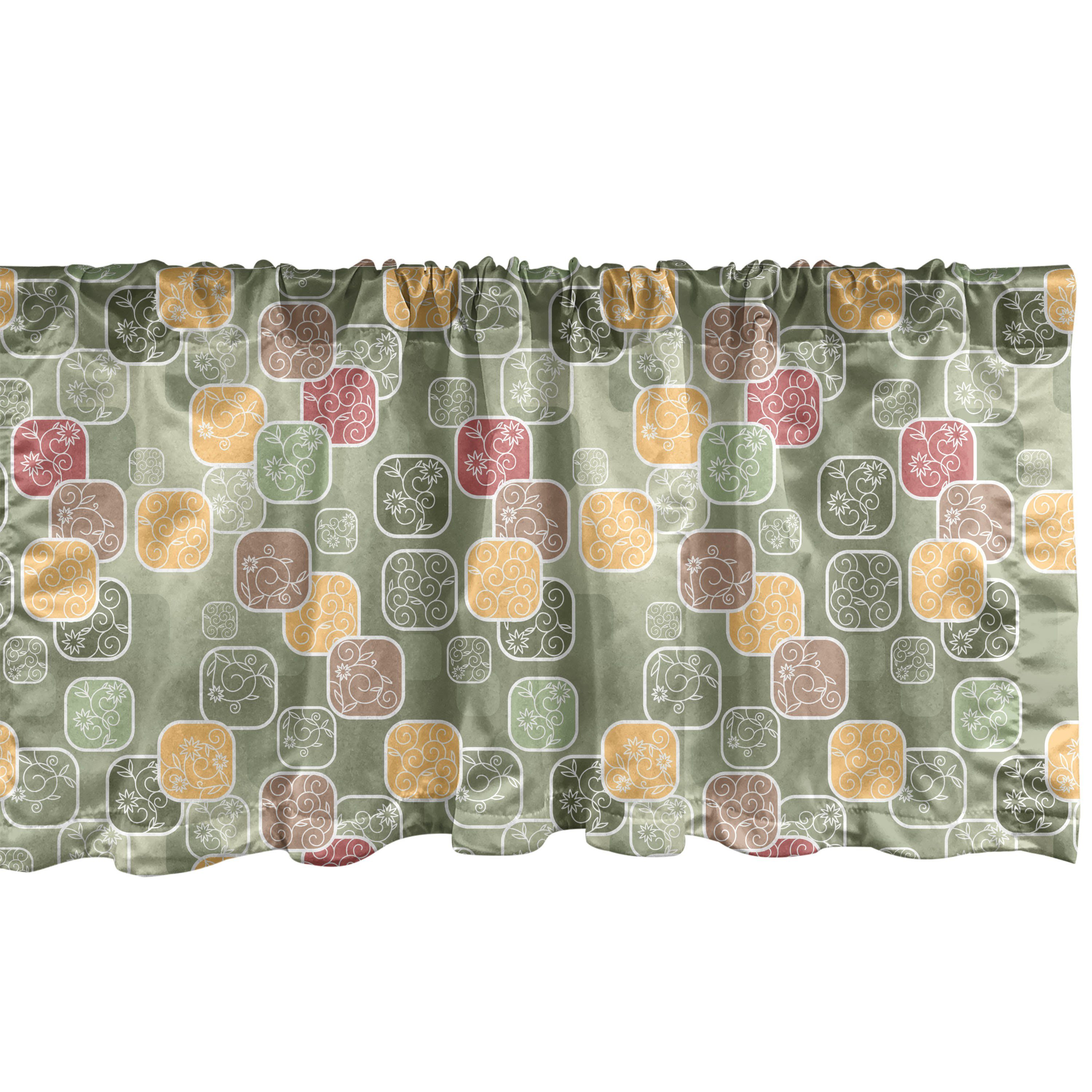 Scheibengardine Vorhang Volant für Küche Schlafzimmer Dekor mit Stangentasche, Abakuhaus, Microfaser, Blumen Geometrische Quadrate Strudel