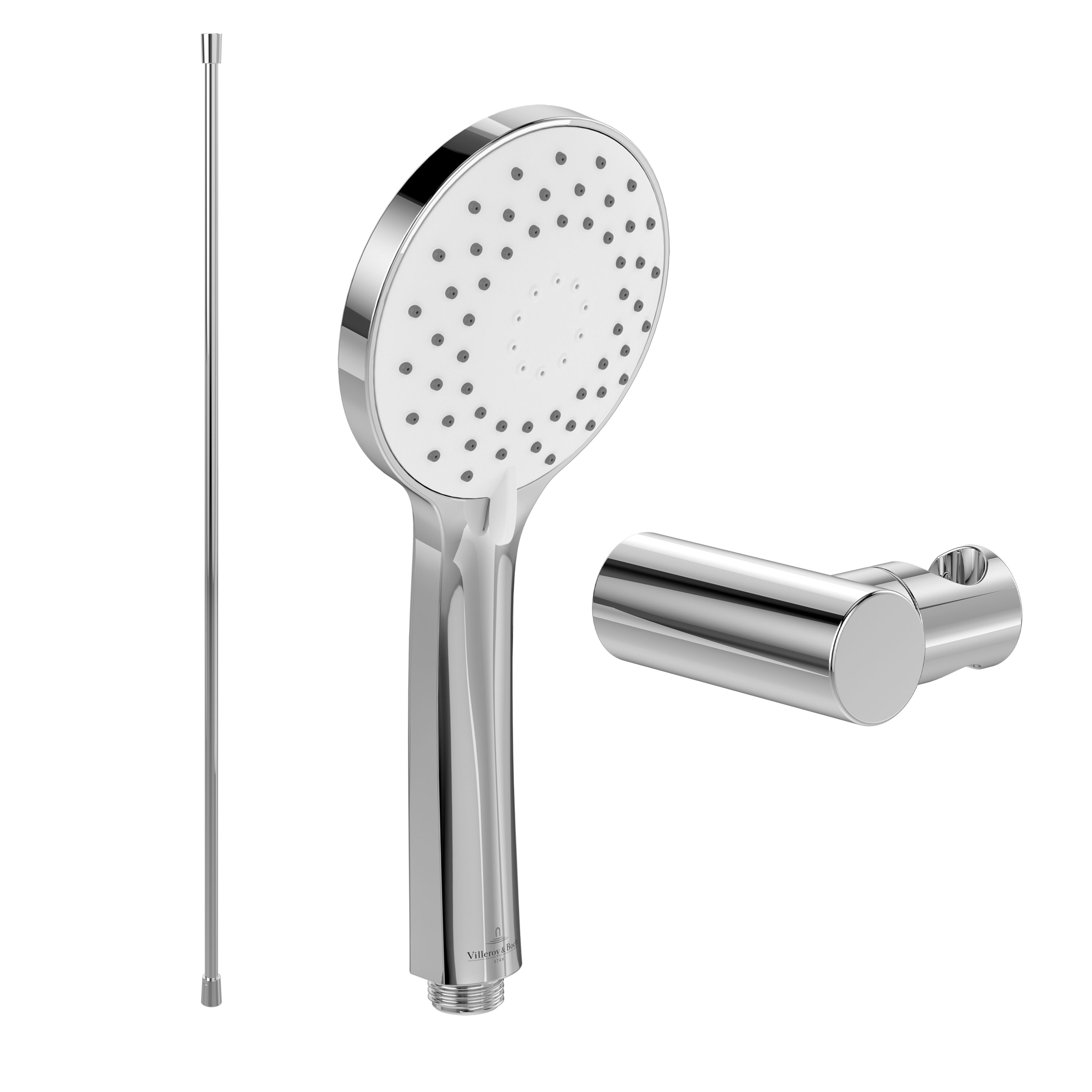 Villeroy & Boch Handbrause Universal Showers, Set aus Duschkopf, Halter (rund) und Schlauch (1,60m), Chrom