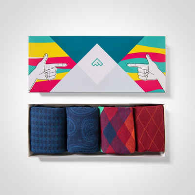 FUNDMATE Businesssocken Ole (Box, 4 Paar) 4 Paar in Blau und Rot, 4 Spende pro Kauf, Verpackung perfekt zum Verschenken