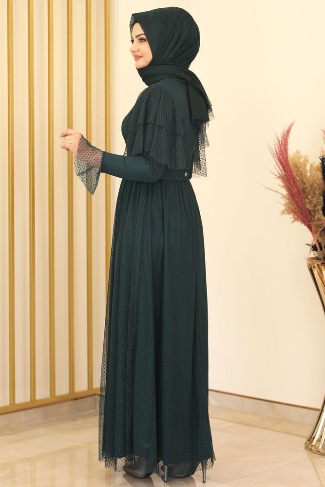 Modavitrini Tüllkleid Abendkleid Maxikleid aus gepunktetem Tüll langarm festlich elegant