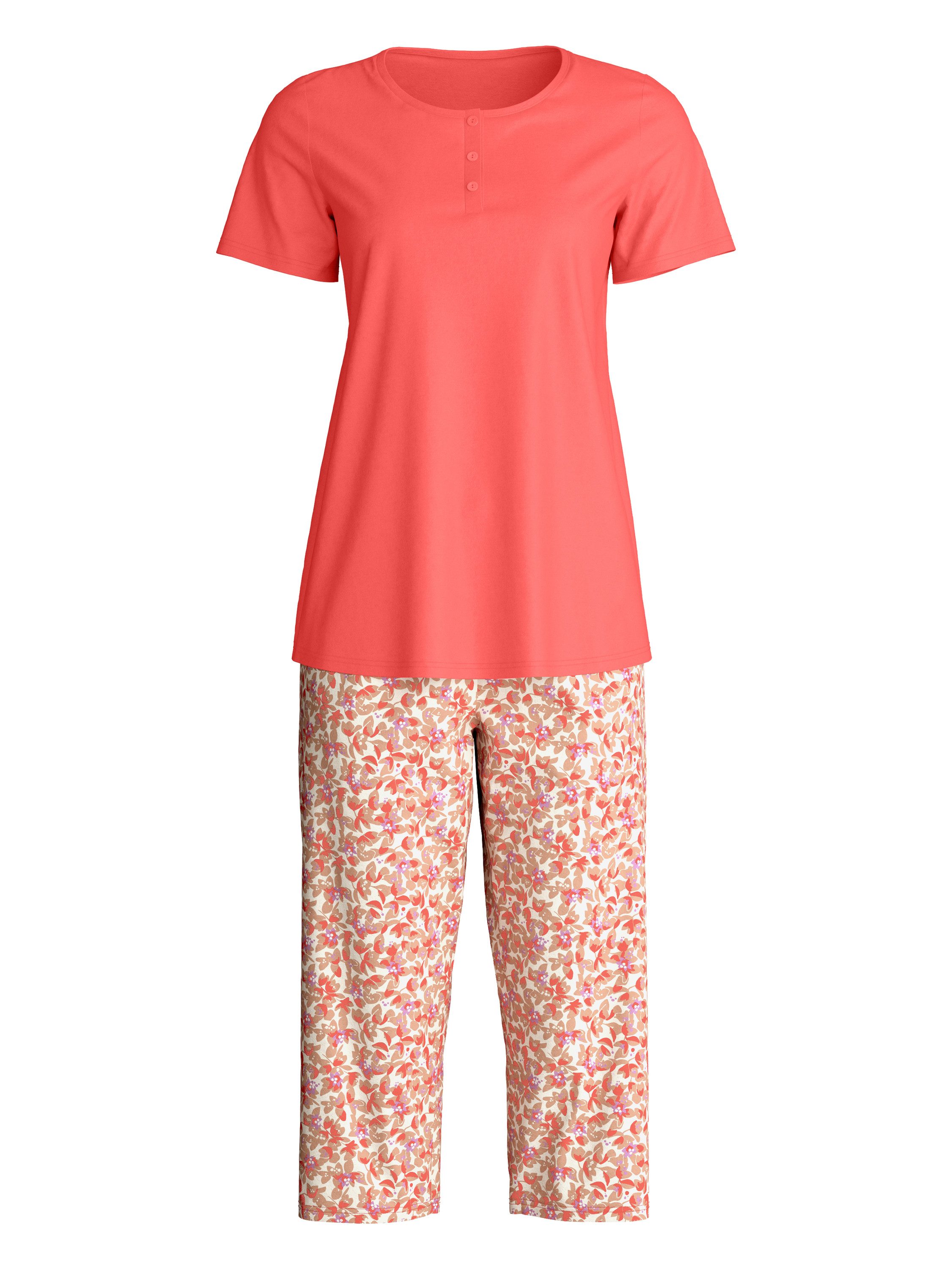 CALIDA Capri-Pyjama Flower Nights Damen (2 tlg) 100% Baumwolle, hautfreundlich, pflegeleicht, elastischer Bund