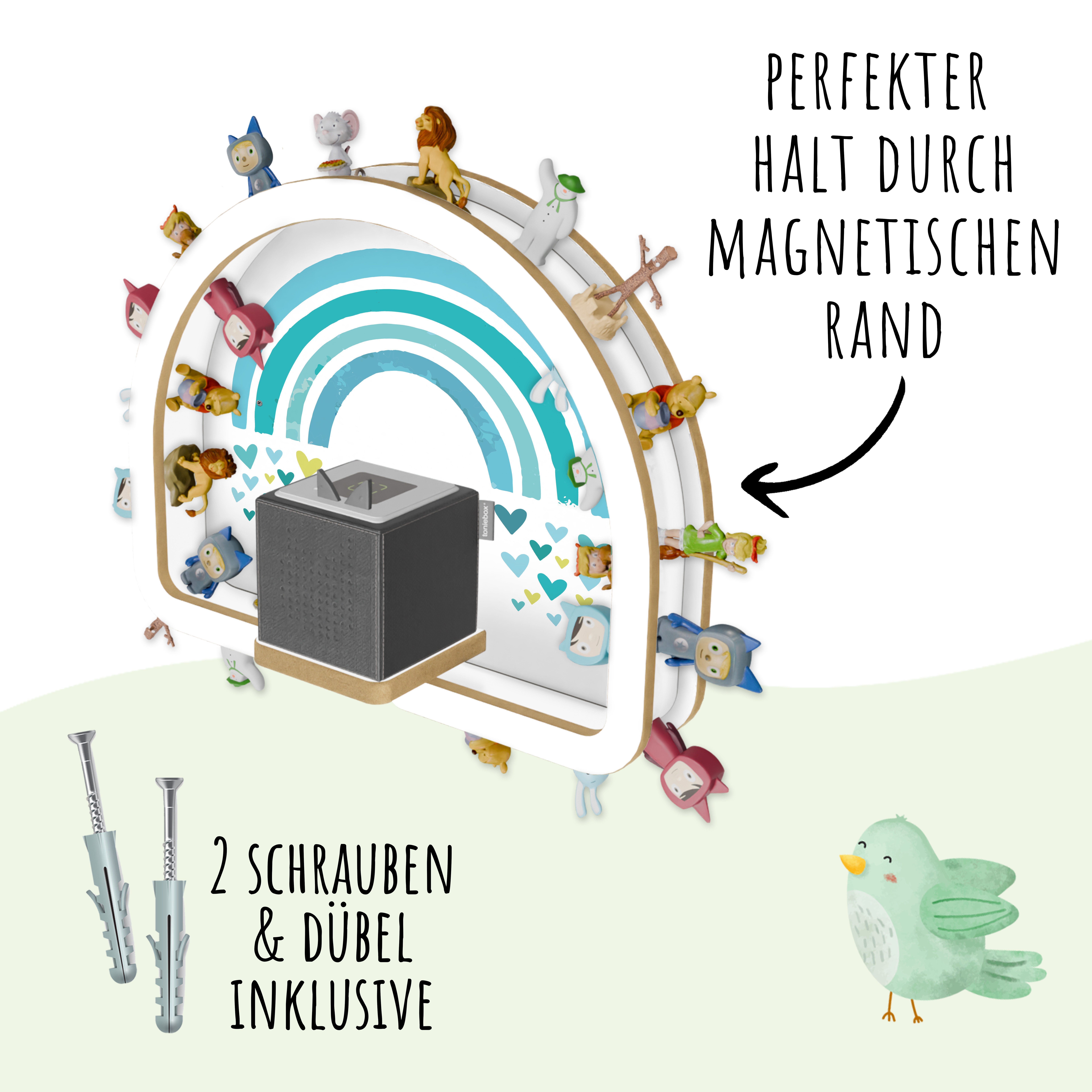 Holzura Kinderregal Tonie Regal Regenbogen mit magnetischem Rahmen für Toniefiguren – Bild 4 von 5
