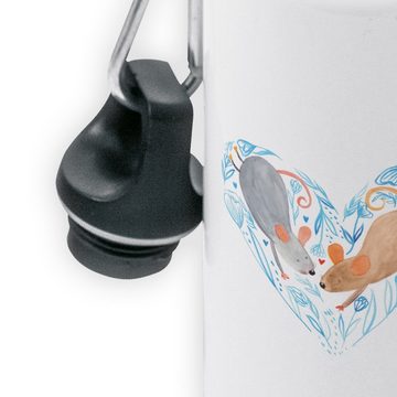 Mr. & Mrs. Panda Trinkflasche Mäuse Herz - Weiß - Geschenk, Liebespaar, Love, verheiratet, Jahresta, Mundstück mit Deckel