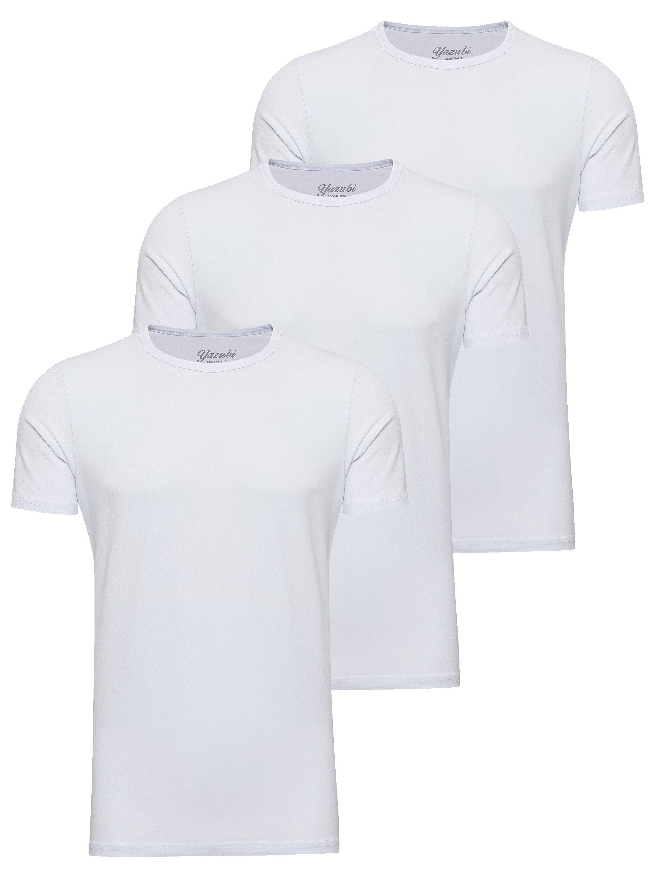 T-Shirt 3-Pack white Yazubi Neck modernes Mythic Basic Rundhalsshirt T-Shirt ( (Set) Crew brilliant 114001) Weiß