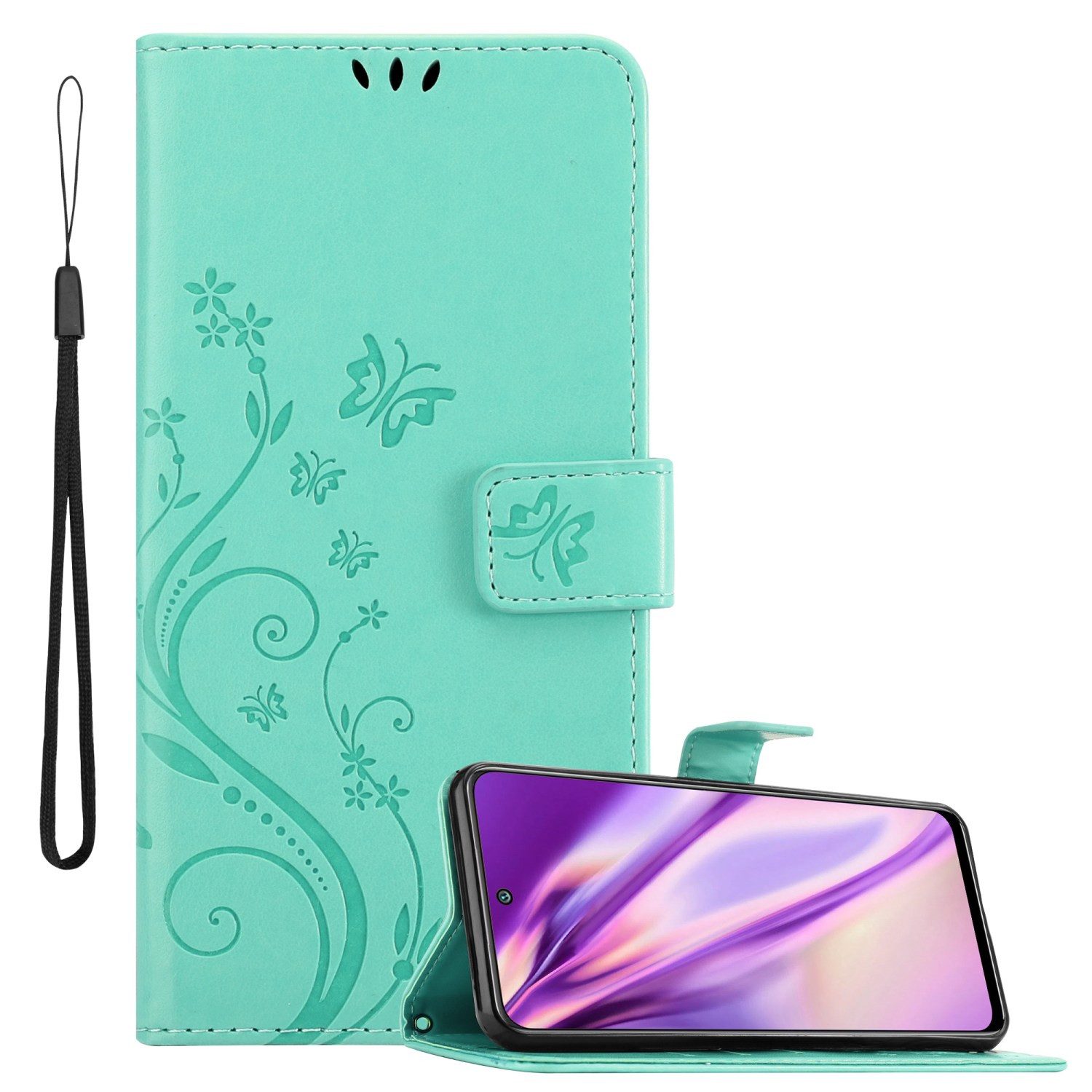Cadorabo Handyhülle für Xiaomi RedMi NOTE 10 5G / POCO M3 PRO 5G Hülle Xiaomi RedMi NOTE 10 5G / POCO M3 PRO 5G, Hülle Schutzhülle Blumen Flower mit Standfunktion Kartenfach Magnet