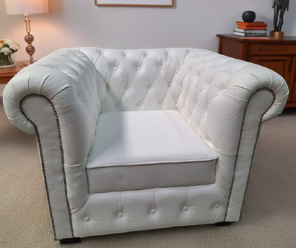 JVmoebel Chesterfield-Sessel Weißer Chesterfield Ledersessel 100 % Leder Sofort (Sessel), Made in Europa