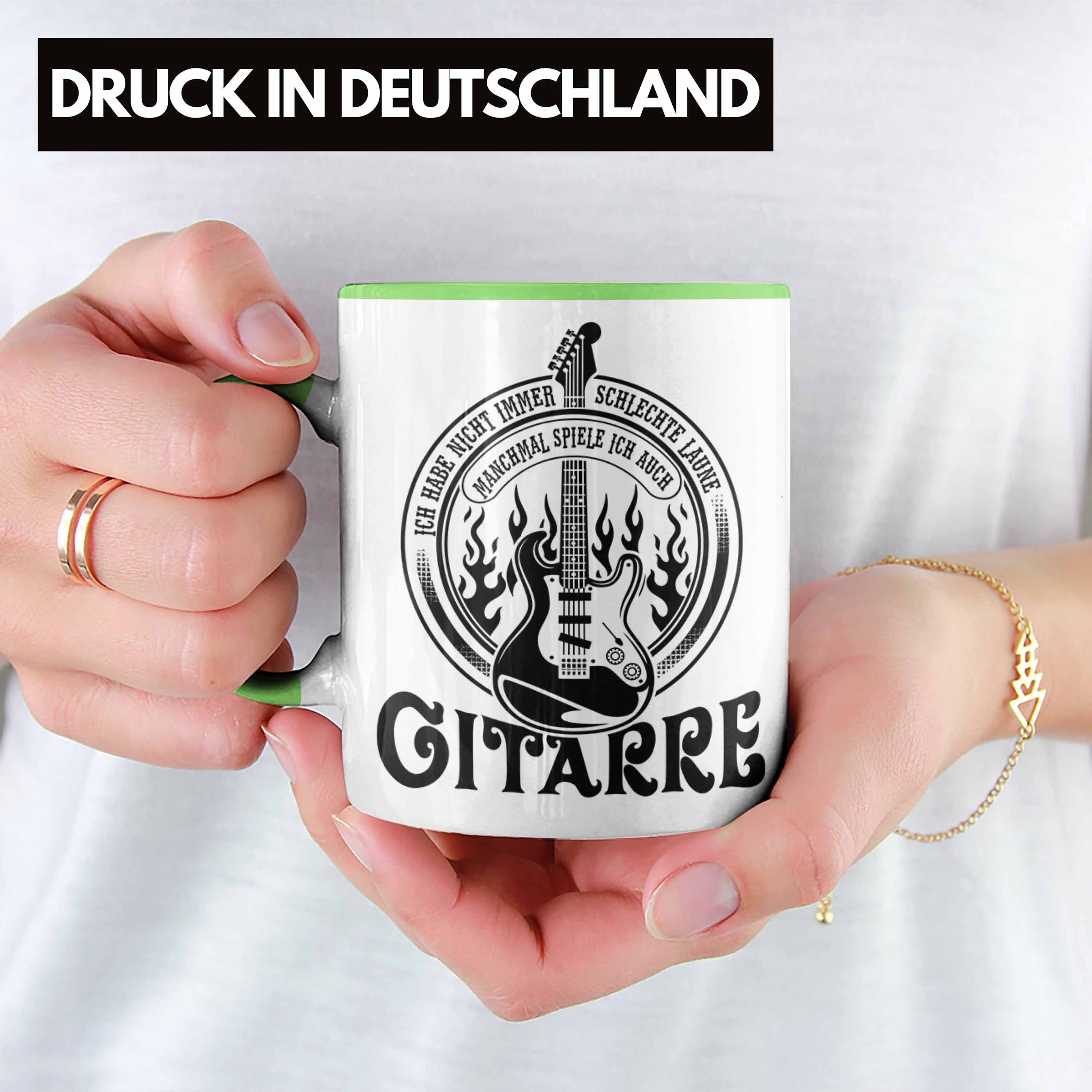 Geschenk Kaffee-Bech Gitarrenspieler Trendation Tasse Grün Tasse Spruch Geschenkidee Gitarre