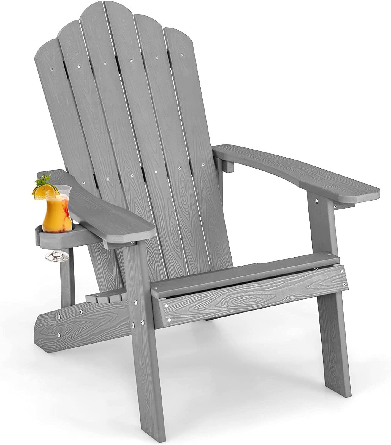 KOMFOTTEU Gartenstuhl Adirondack Stuhl mit Getränkehalter, 150 kg  Tragfähigkeit