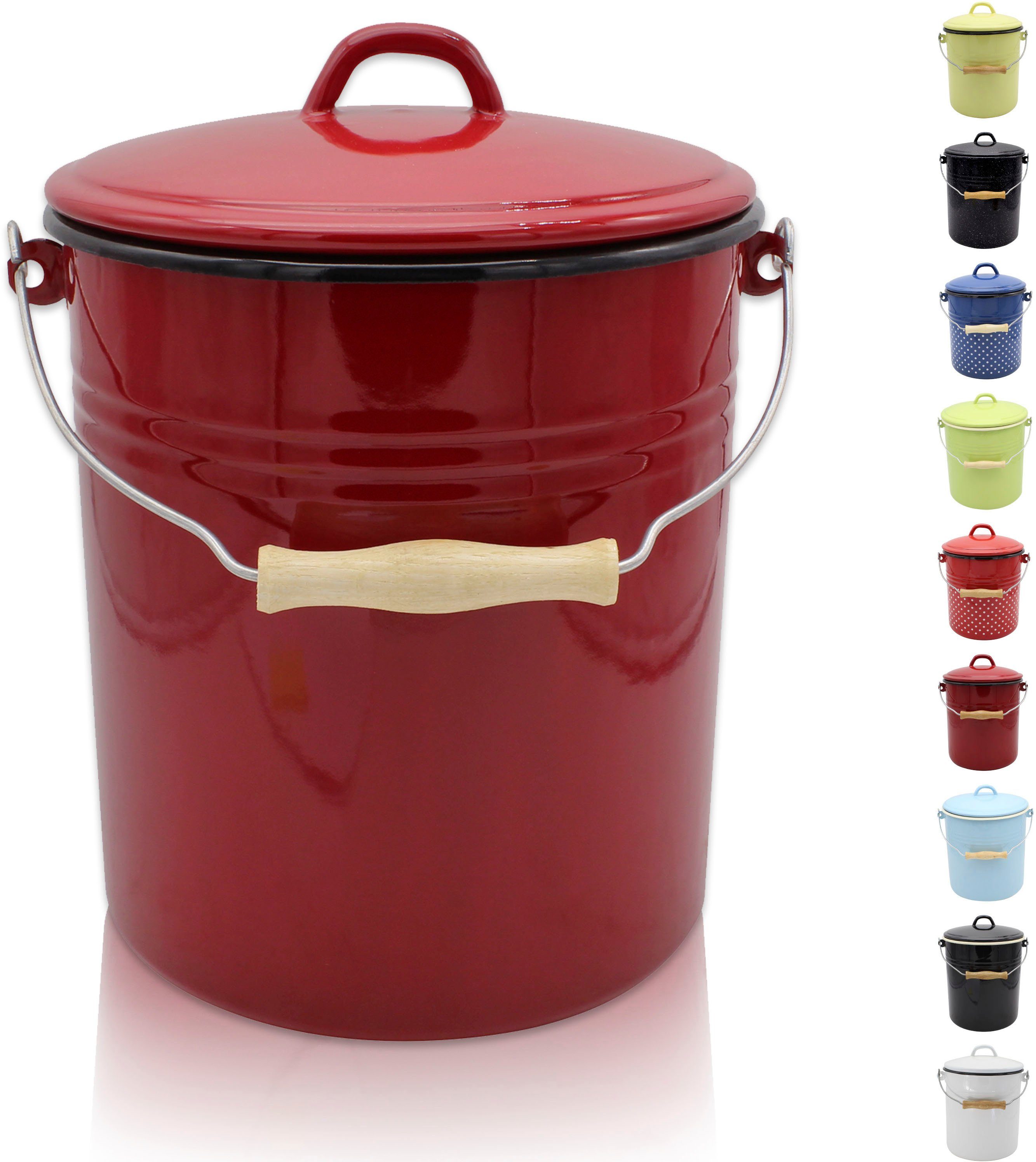 Krüger Mülleimer Emaille Mülleimer mit Deckel Serie Rio, schnitt- / kratzfeste Oberfläche, bakterienabweisend, extrem langlebig