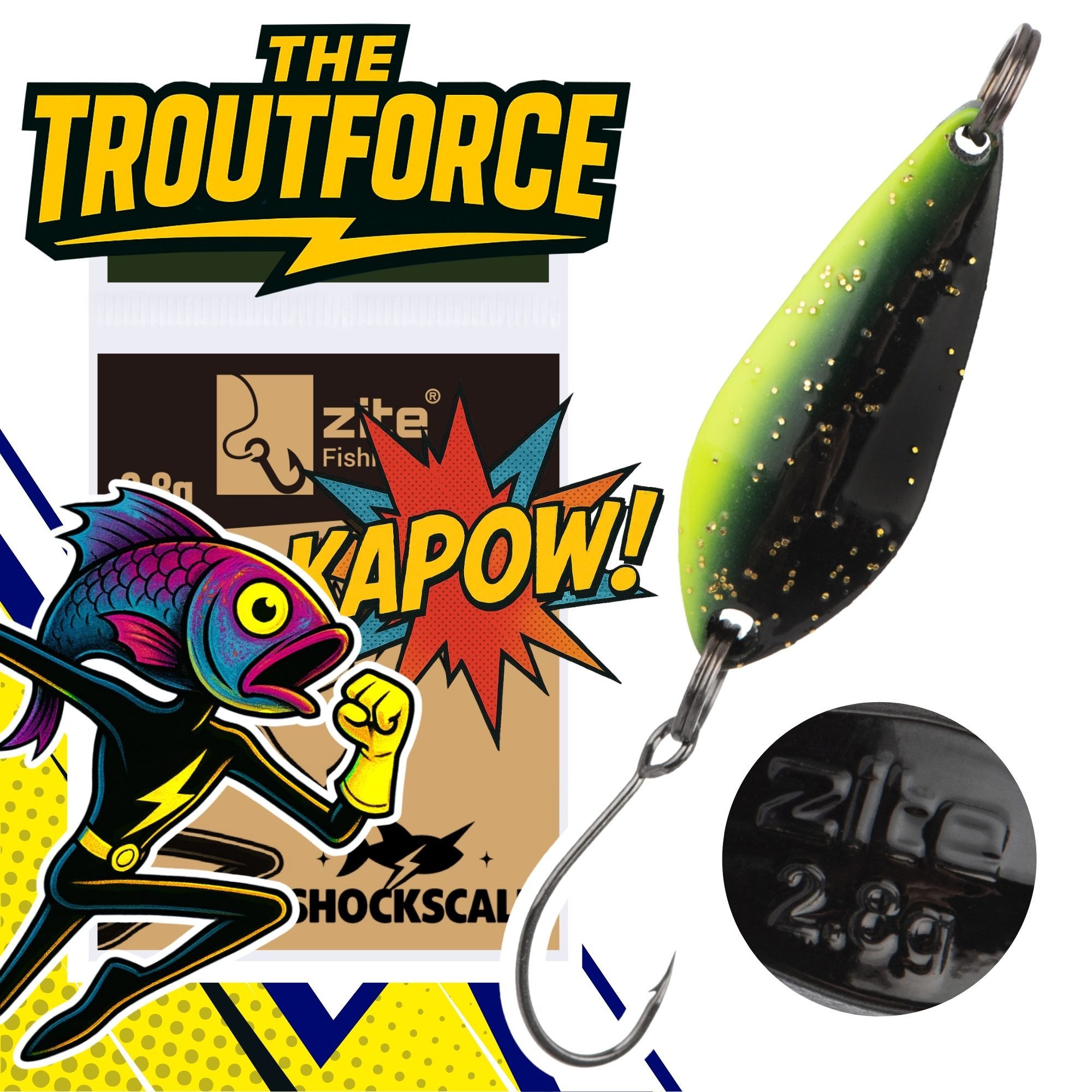 Zite Kunstköder The Troutforce Spoon KAPOW! 2,8g 5 Farben UV-aktiver Forellenspoon