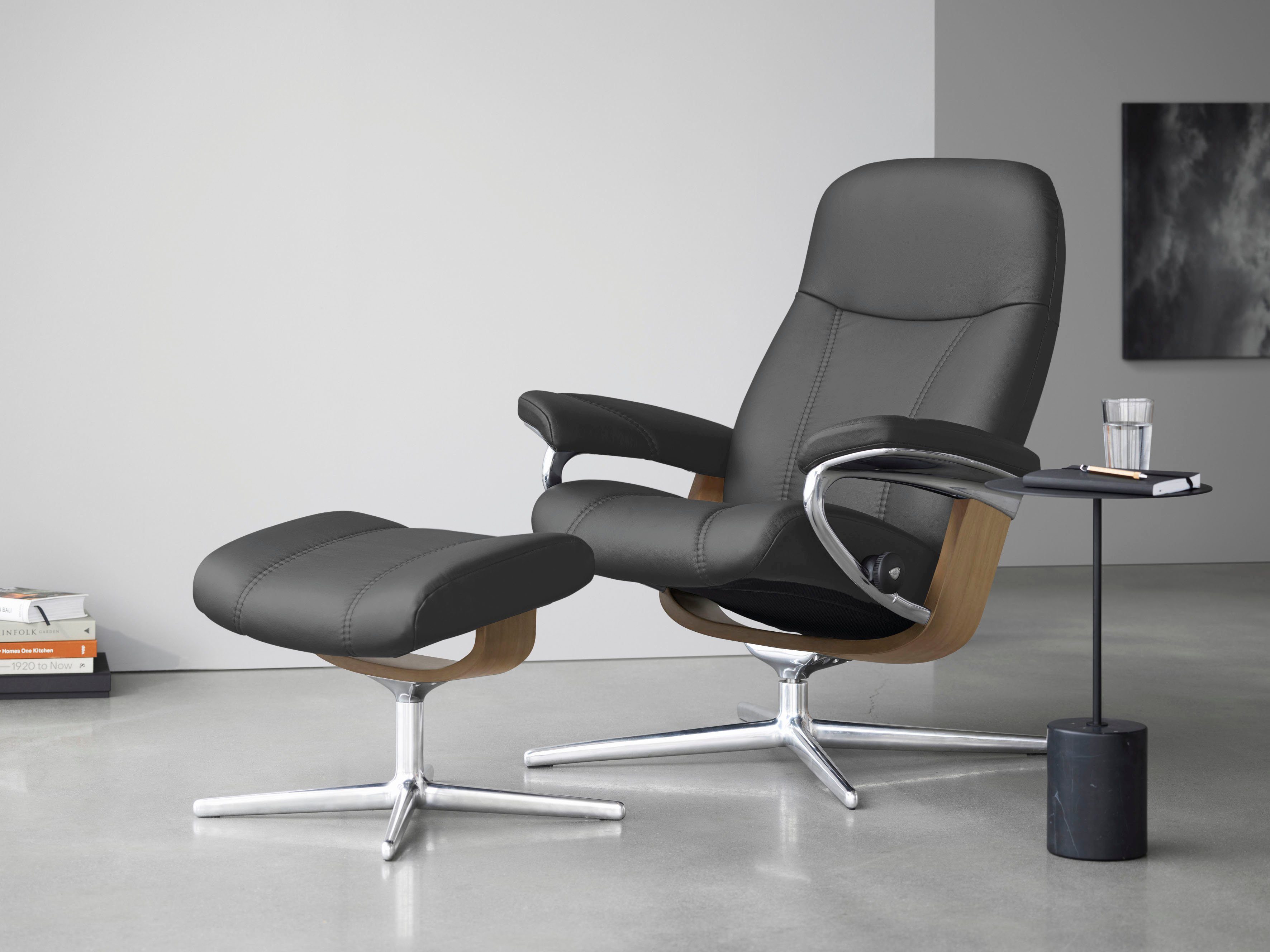 Consul S, mit Base, Relaxsessel Cross & Größe Relaxsessel Stressless® Holzakzent M Hocker), Hocker, mit L, (Set, mit Eiche