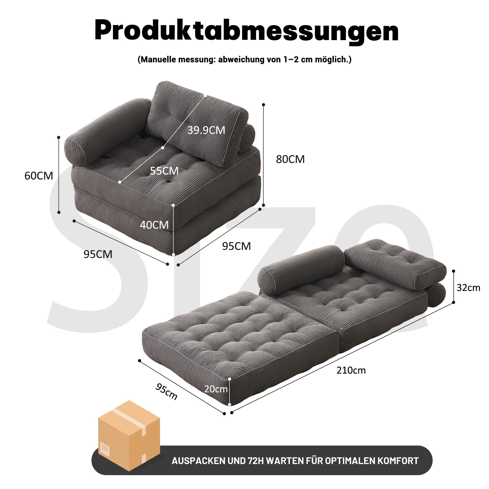 LITBIRD Schlafsofa faltbar, 4-in-1 Multifunktionssofa, Sitzsack-Sofa, Relaxsessel, 1 Teile, Spielsofa & Gästebett für kleine Räume