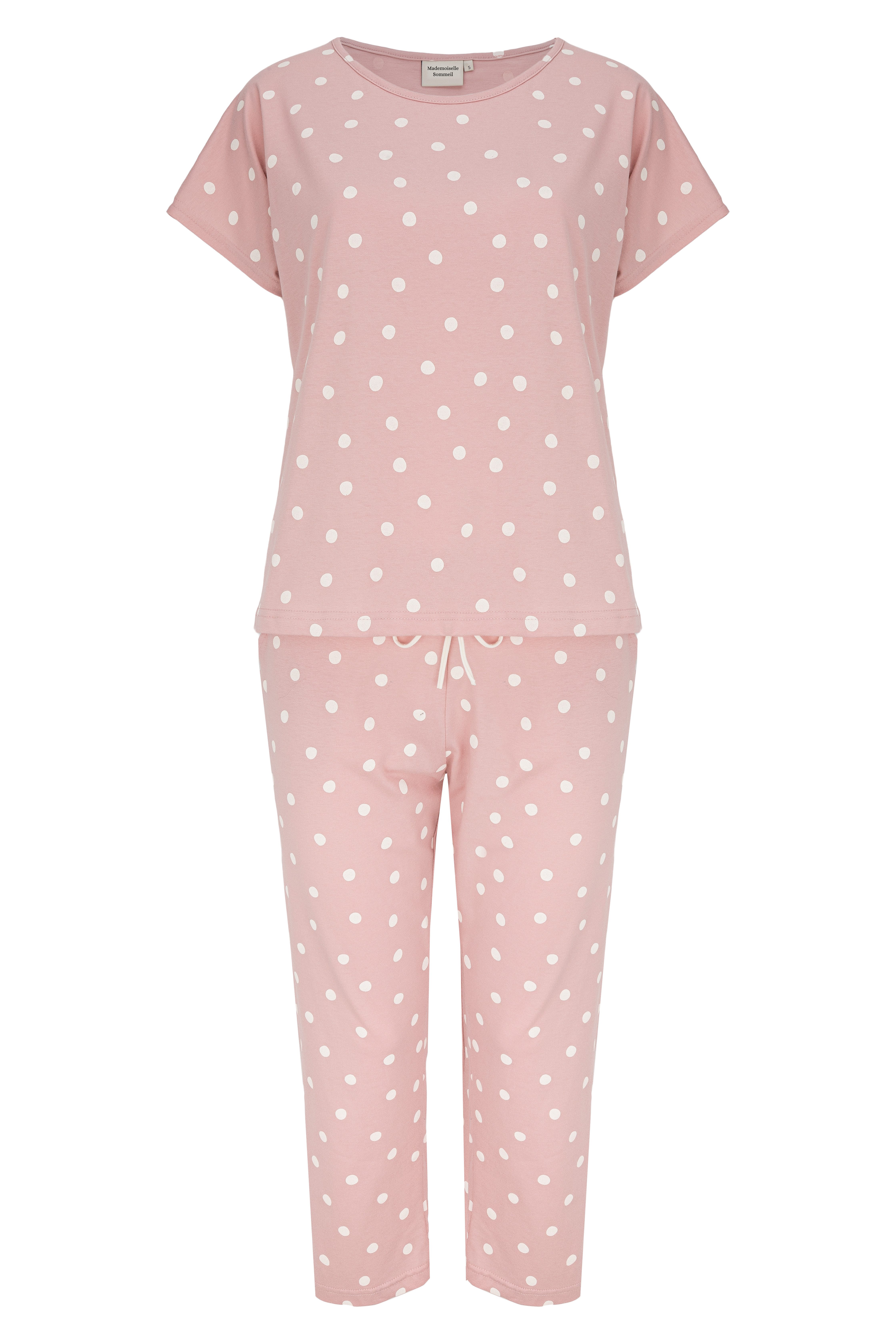 Mademoiselle Sommeil Capri-Pyjama 3/4 Schlafanzug in altrosa mit weißen Pun günstig online kaufen
