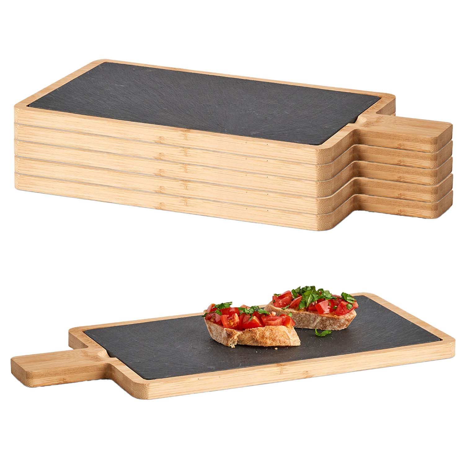 Servierbrett 6 Servierplatten, Schiefer mit Bambusbrett - 40 x 19cm