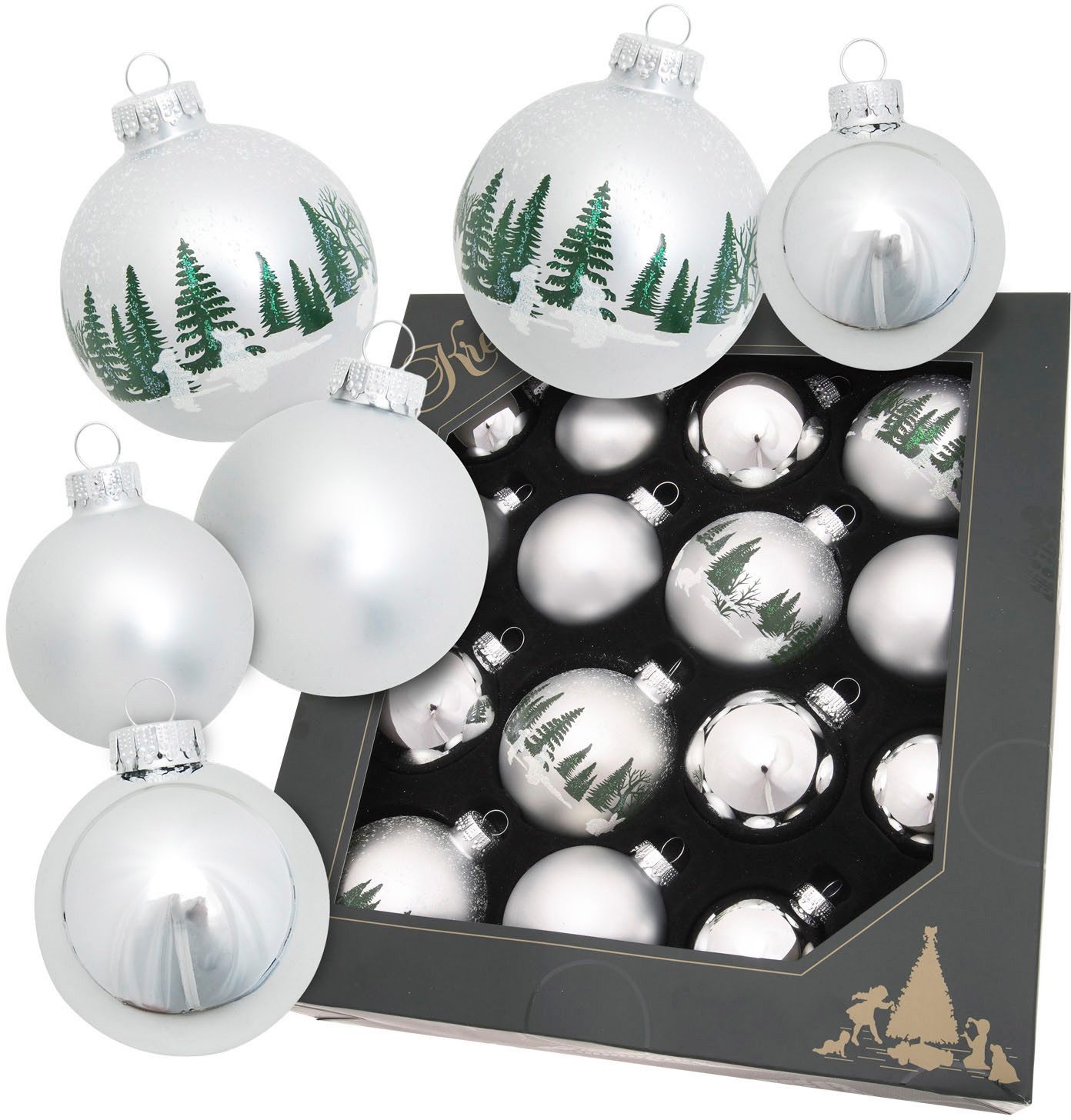 Krebs Glas Lauscha Christbaumschmuck Kugelsortiment (16-tlg), Christbaumschmuck aus Glas, Christbaumkugeln