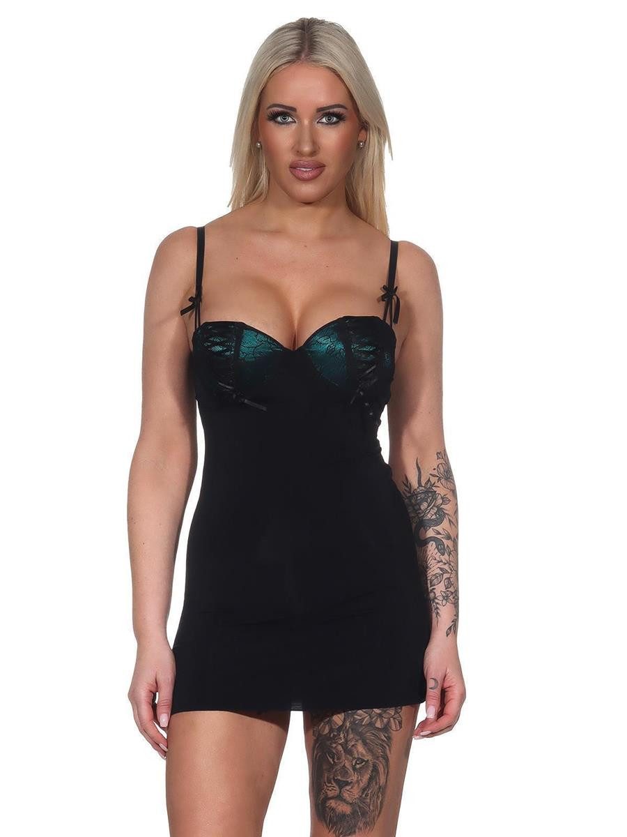 EloModa Negligé Damen kurzes Negligé mit Cups Nachtkleid Spitze; Cup B C (1-tlg)
