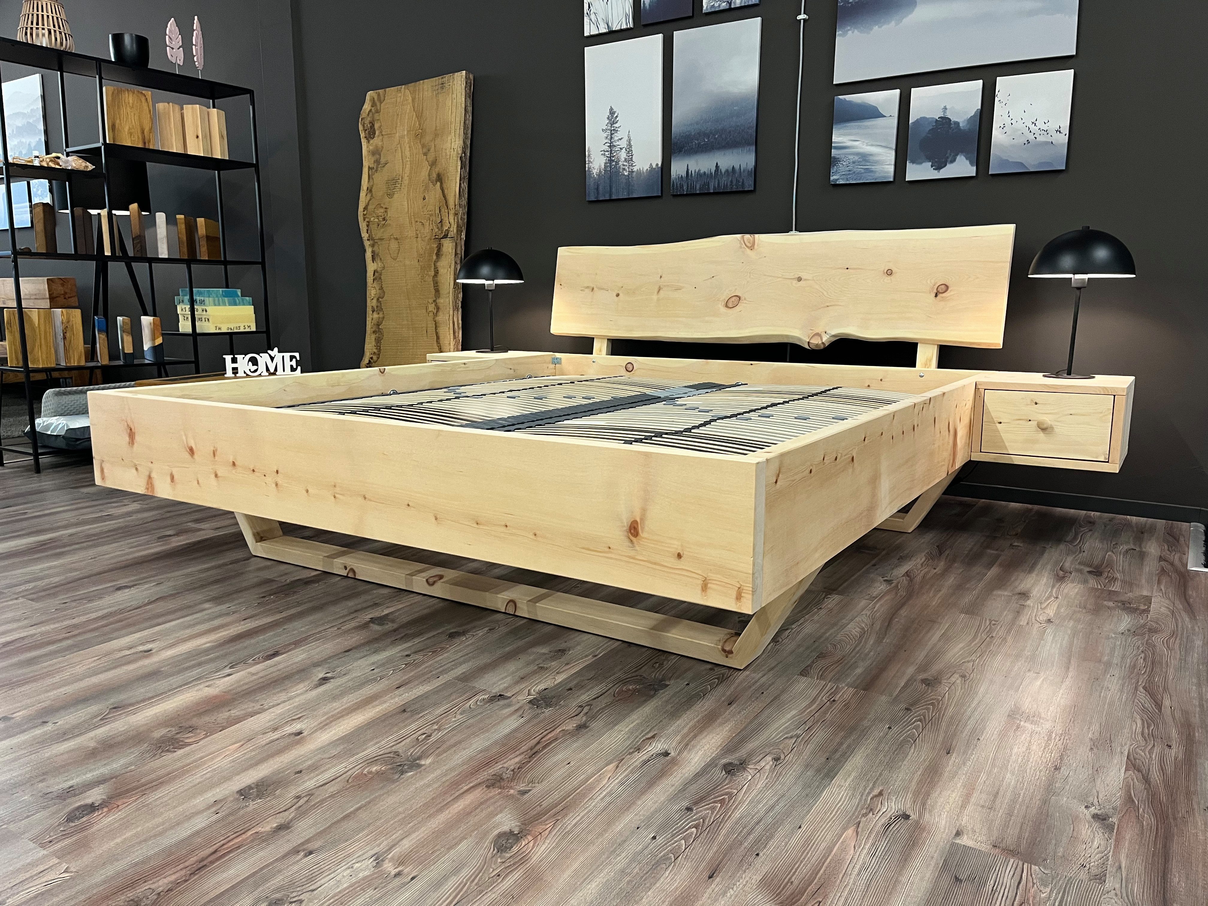 Möbel Specht Massivholzbett Kitzbühel (Zirbe naturbelassen, Zirbenholzbett, bis zu einer Liegefläche von 300x220cm), Kufen aus Zirbenholz