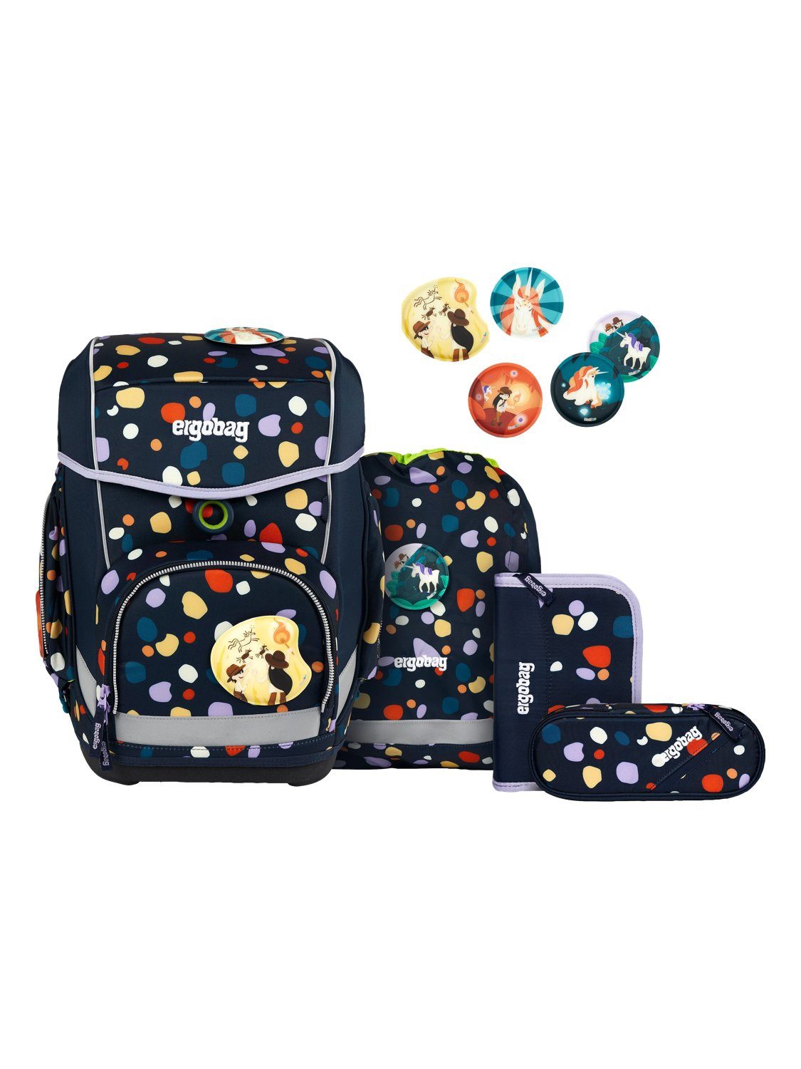 ergobag Schulranzen cubo Set (5-tlg., 5-teiliges Set), größenverstellbares Rückensystem