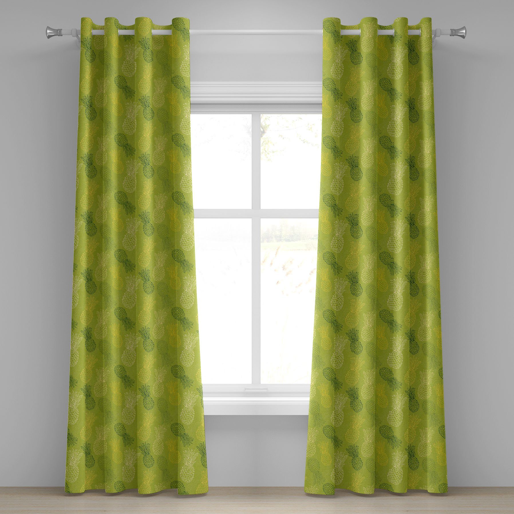 Dekorative Blatt tropische Grünes für Schlafzimmer Abakuhaus, Wohnzimmer, 2-Panel-Fenstervorhänge Gardine Ananas