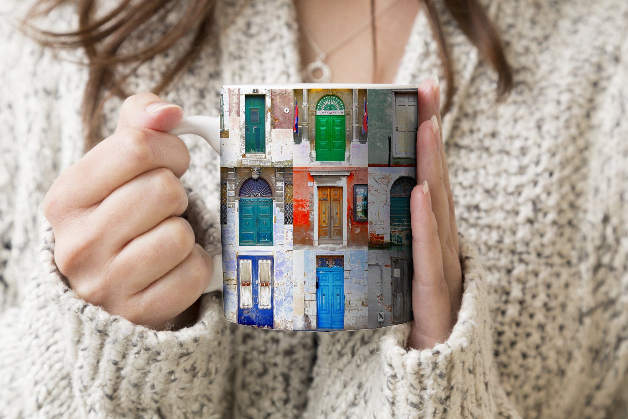 Regenbogen Keramik, - - Teetasse, Kaffeetassen, Tasse - MuchoWow Geschenk Türen Becher, Collage, Teetasse, Architektur