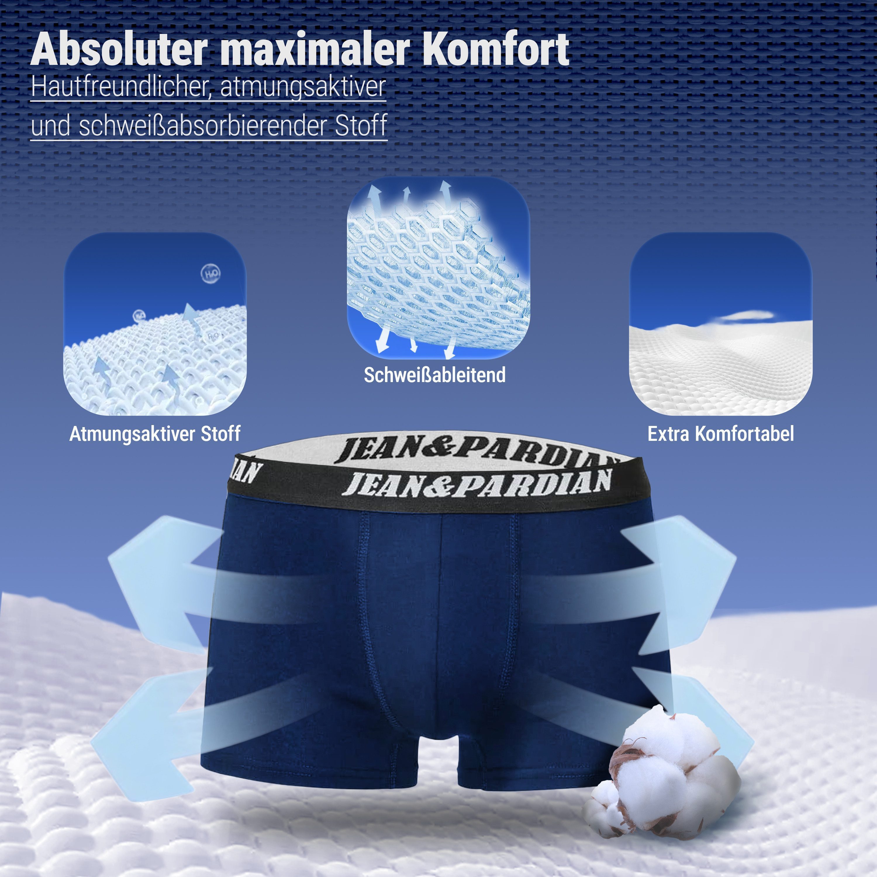 Jean&Pardian Boxershorts für Herren aus Baumwolle im 8er & 12er Pack - Retroshorts Unterhosen (Unterwäsche Spar-Set, 8-St., 8er Pack) mit Komfortbund, Logodruck - ohne kratzenden Zettel