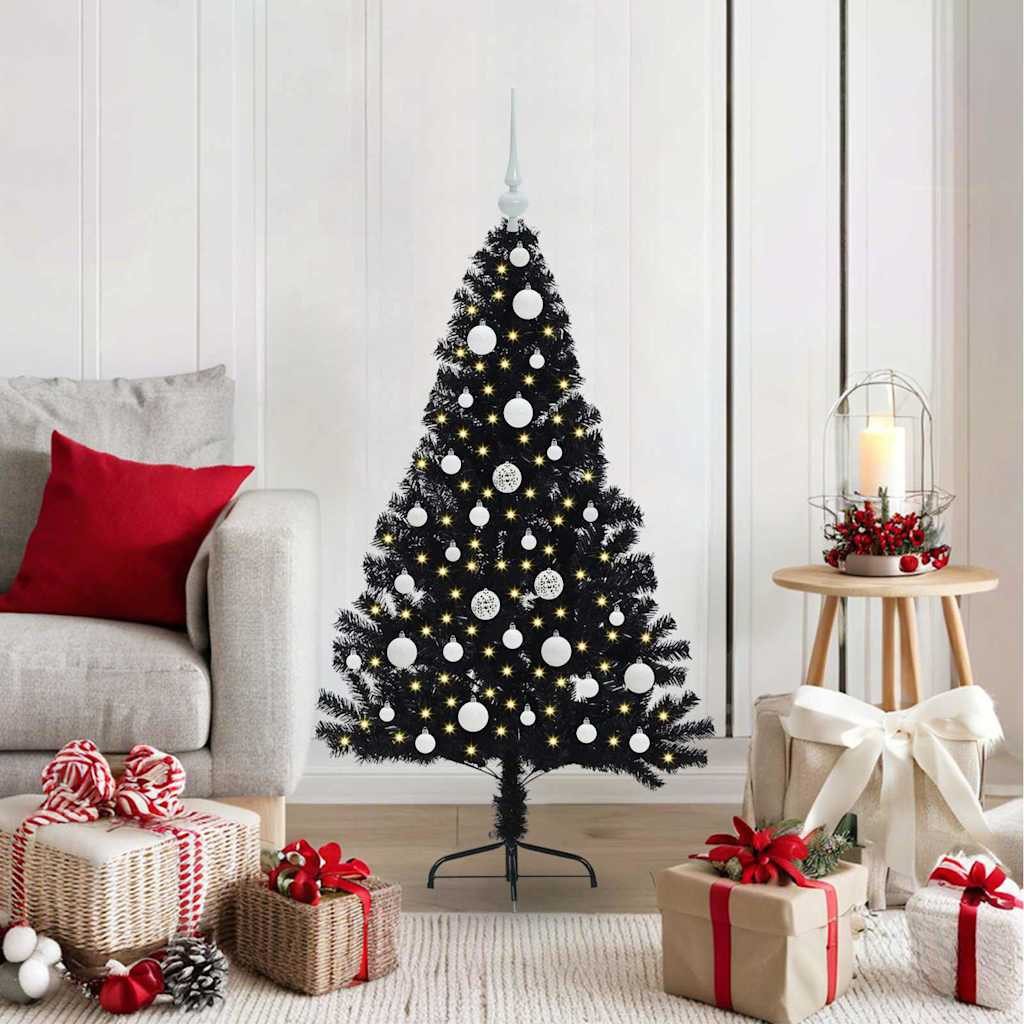 vidaXL Künstlicher Weihnachtsbaum Künstlicher vorbeleuchteter Weihnachtsbaum Schwarz 120 cm PVC