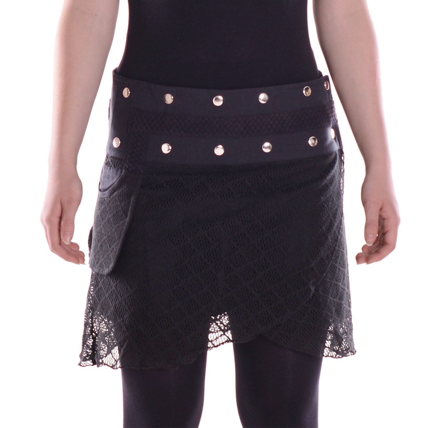 Vishes Wickelrock Mini Lagen Wickelrock Spitzenrock Spitze Baumwolle Lagenlook, Elfen, Goa, Hippie Style