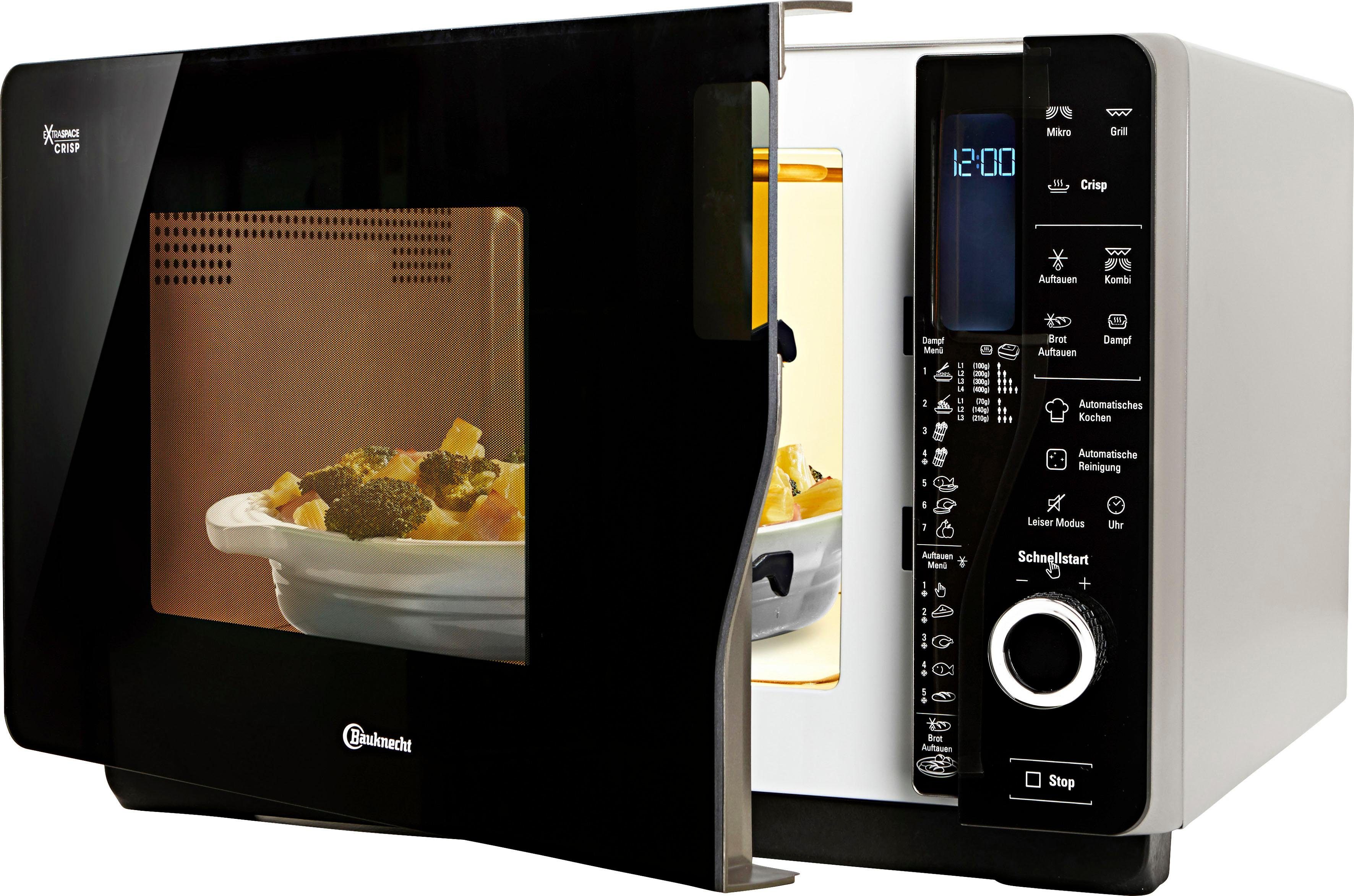 BAUKNECHT Mikrowelle MW 427 SL, Extra viel Platz, Dampfgaren, Heißluft und Crisp für knusprige Pizza