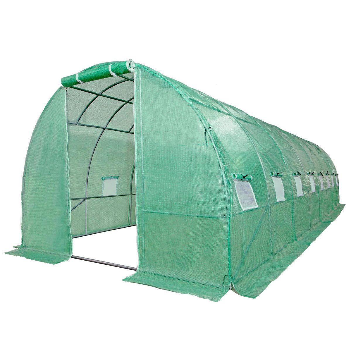 BRAST Foliengewächshaus mit Stahlfundament, 4 Größen, Erdanker, BxTxH: 300 x 800 x 200 cm, Aufrollbare Fenster mit Moskitonetz, UV-stabilisierte & verstärkte Spezial-Gitterschutzfolie mit 200g/m²