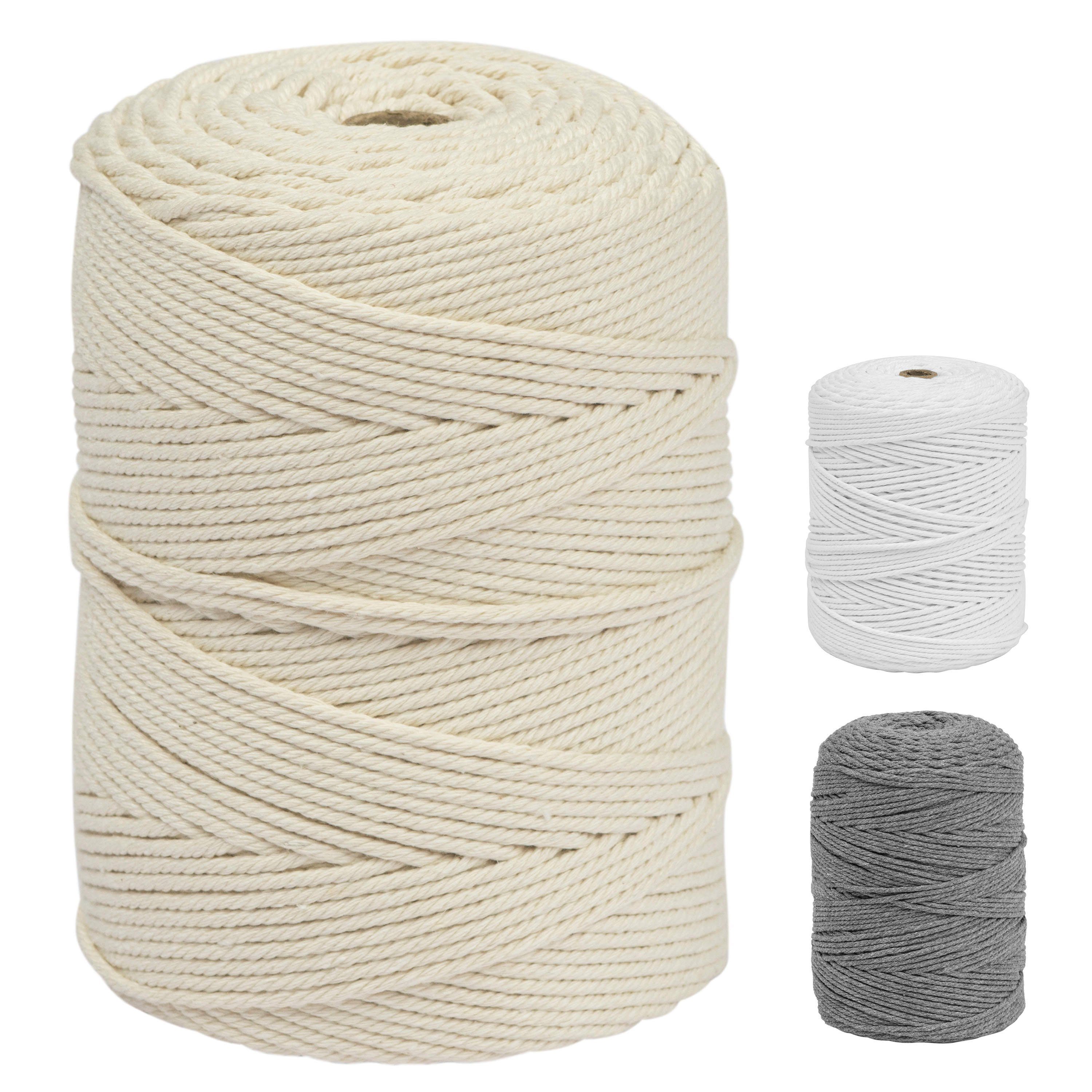 MORRENT Makramee-Garn 3mm x 300m, 100% natürliche Baumwolle, superweiches Garn für DIY-Basteleien, Pflanzen-Hängekörbe, Wandteppiche, Stricken, Wanddekoration und recycelbar Bastelgarn, 300,00 m