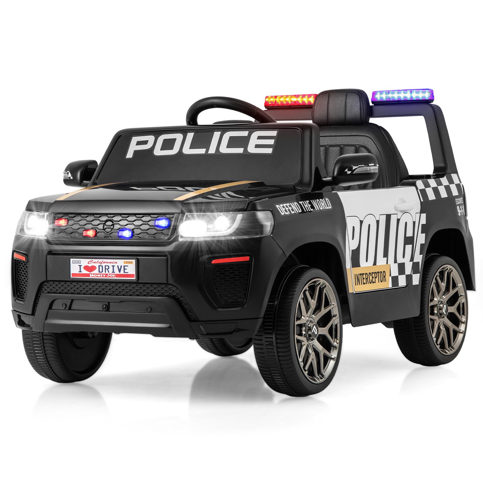 COSTWAY Elektro-Kinderauto, Belastbarkeit 30 kg, 12V Kinder-Polizeiauto mit Fernbedienung, Hupe, Musik