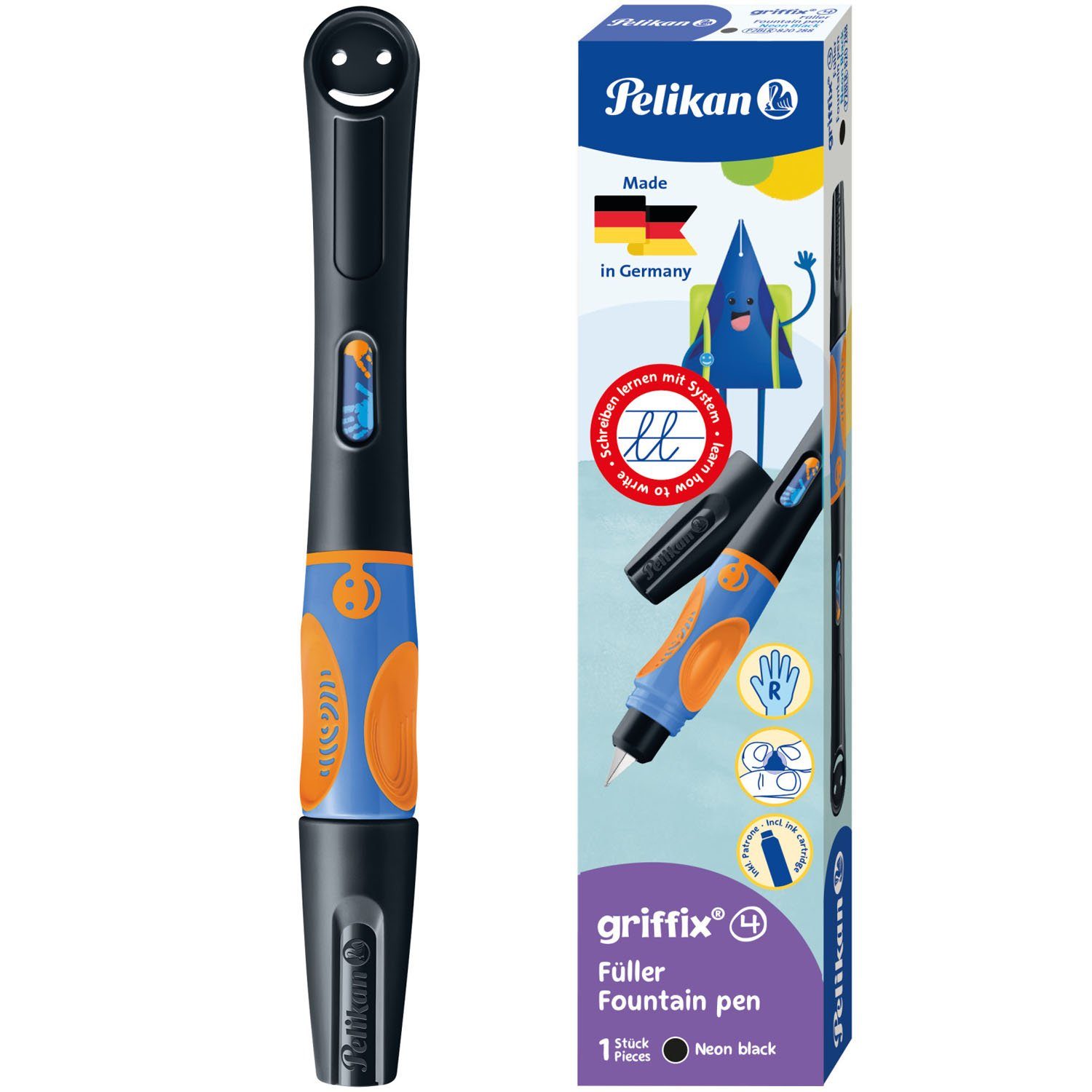 Pelikan Füllfederhalter Pelikan griffix Füllhalter Neon Black, für Rechtshänder