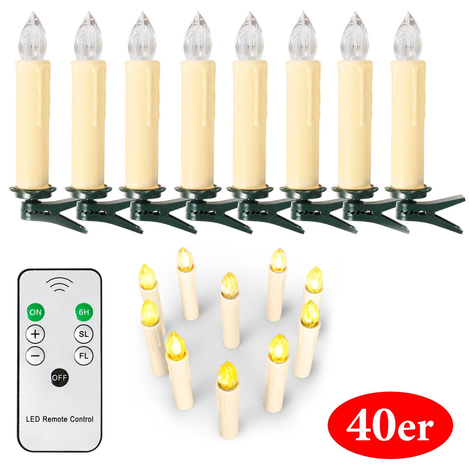 Gotoll LEDChristbaumkerzen 40er, LED Weihnachtskerzen kabellos Weihnachtsbaum Kerzen