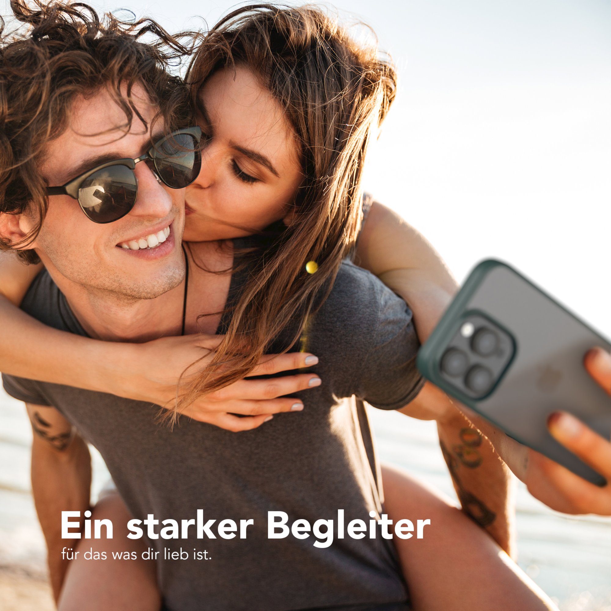 EAZY CASE Handyhülle Bumper Case für Apple iPhone 14 Pro 6,1 Zoll, Hybrid Handyhülle mit Displayschutz Backcover stoßfest Rand Nacht Grün